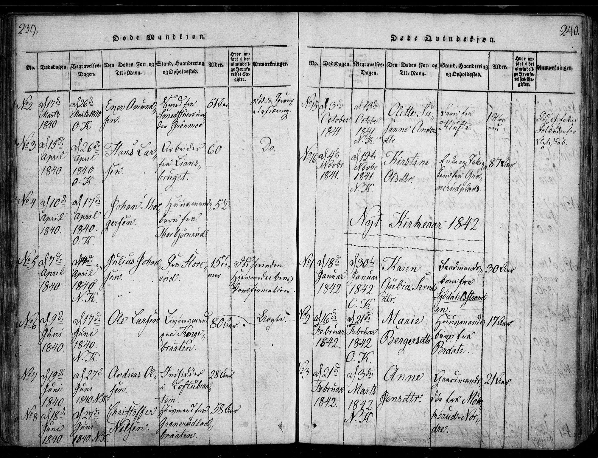 Nesodden prestekontor Kirkebøker, AV/SAO-A-10013/F/Fa/L0006: Ministerialbok nr. I 6, 1814-1847, s. 239-240