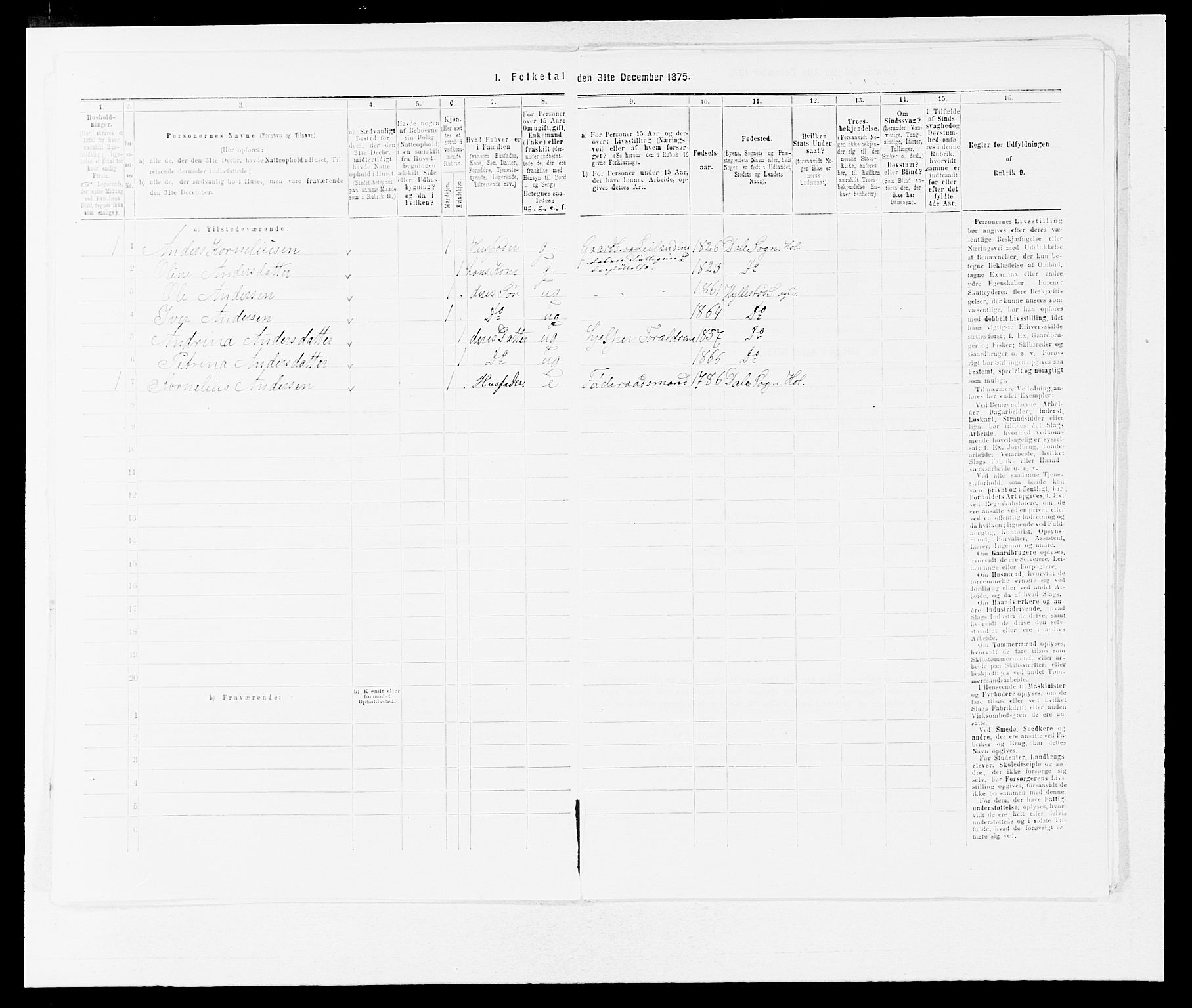 SAB, Folketelling 1875 for 1413P Hyllestad prestegjeld, 1875, s. 739