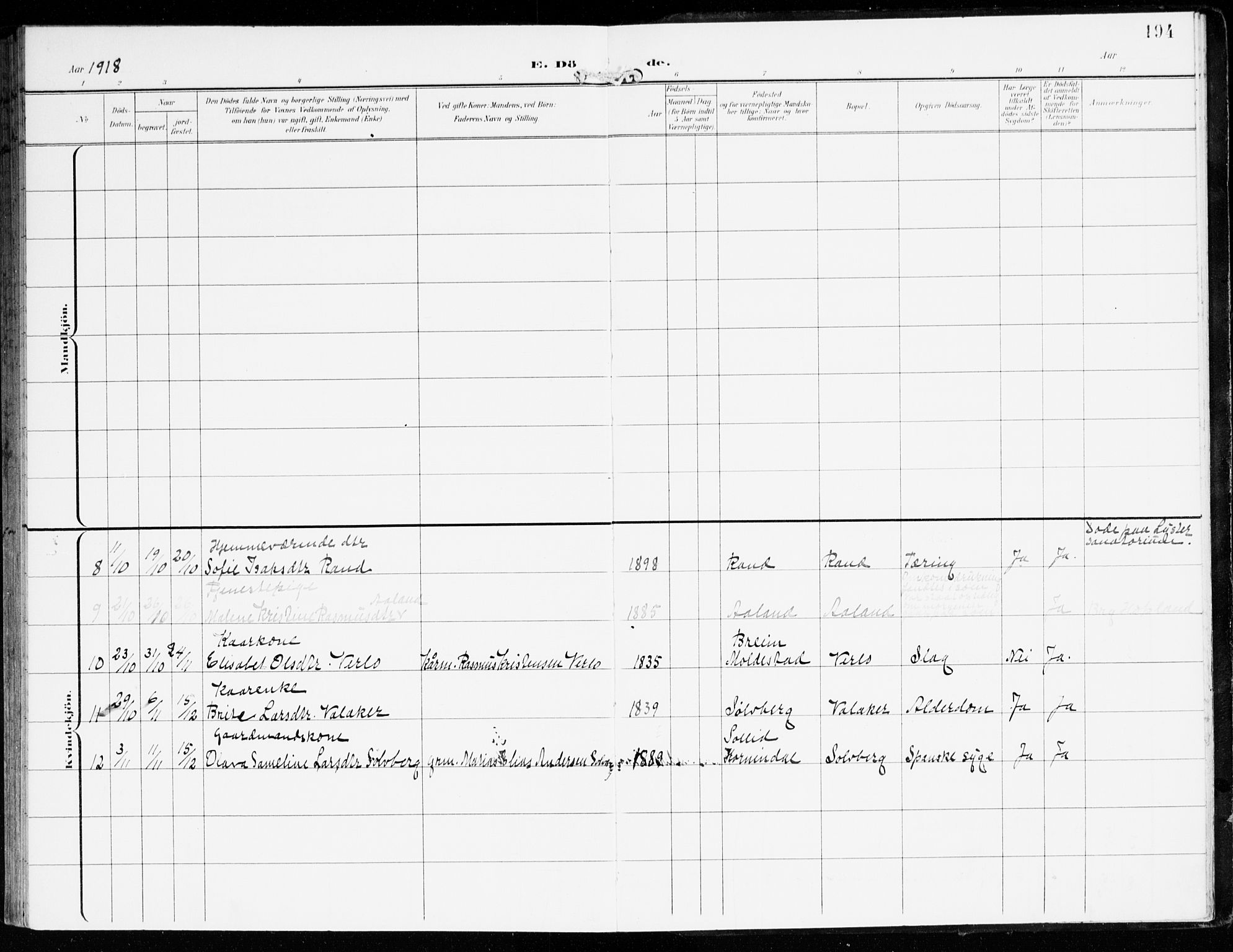 Innvik sokneprestembete, AV/SAB-A-80501: Ministerialbok nr. D 2, 1900-1921, s. 194