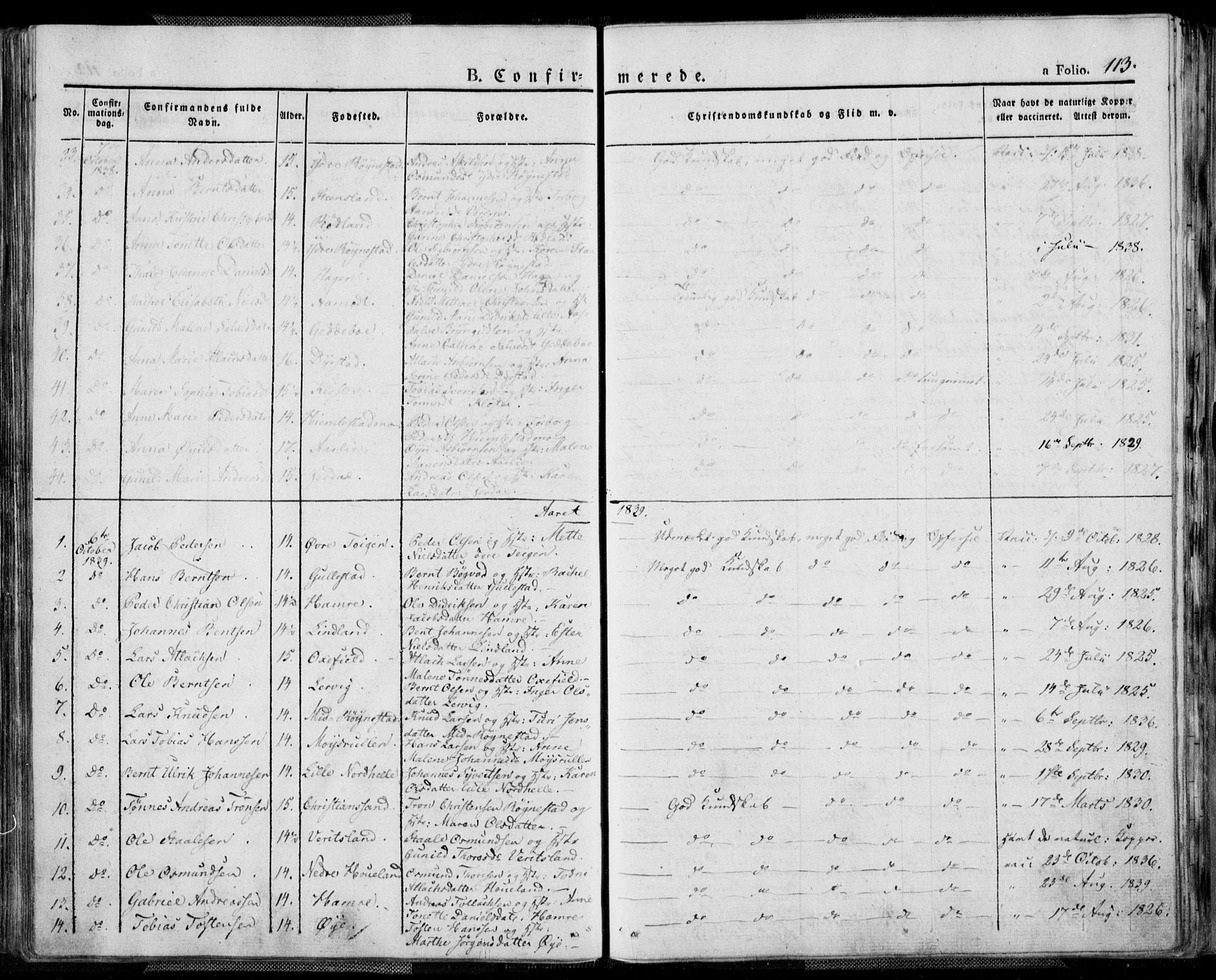 Kvinesdal sokneprestkontor, AV/SAK-1111-0026/F/Fa/Fab/L0004: Ministerialbok nr. A 4, 1829-1843, s. 113