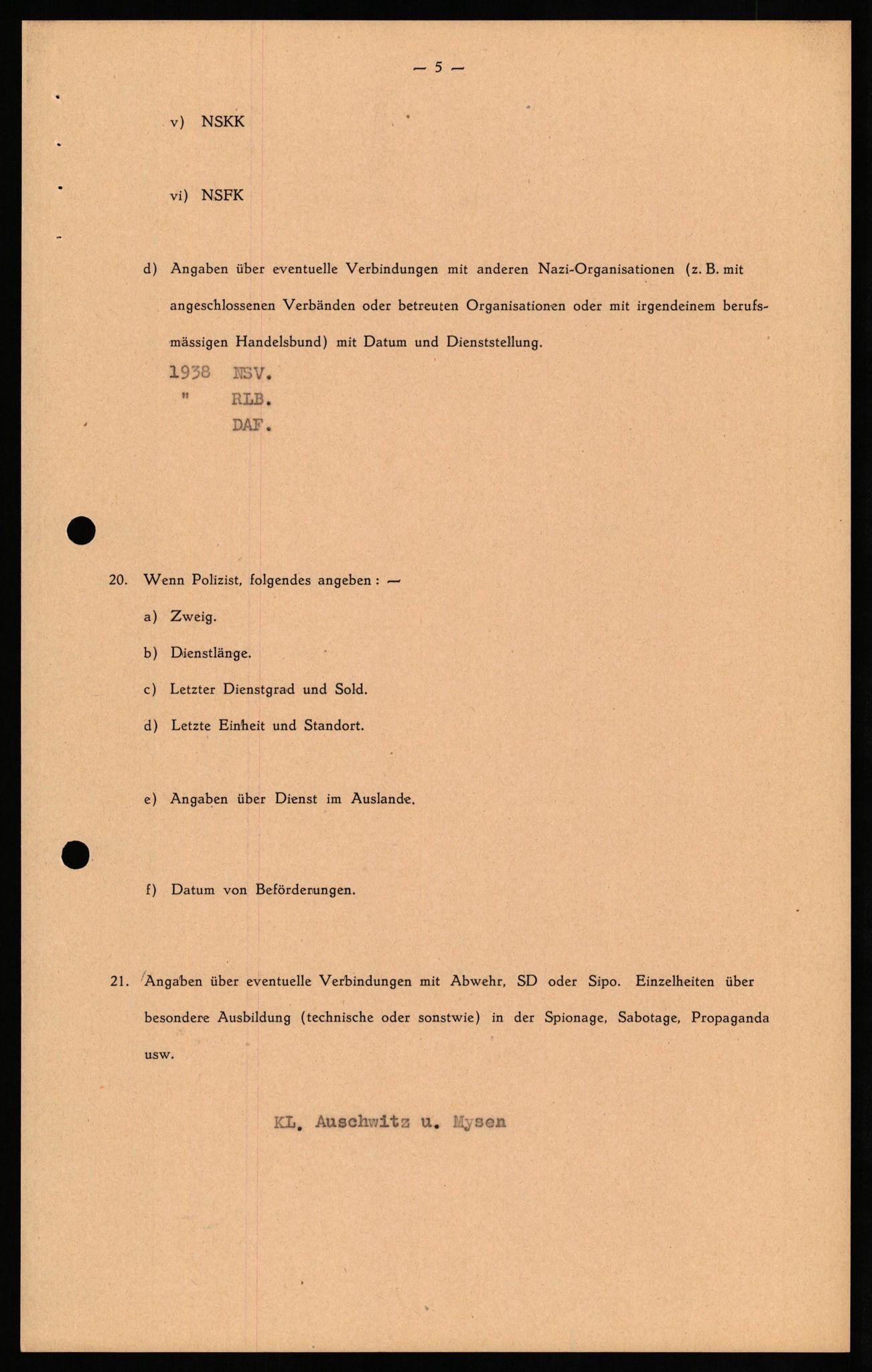 Forsvaret, Forsvarets overkommando II, RA/RAFA-3915/D/Db/L0029: CI Questionaires. Tyske okkupasjonsstyrker i Norge. Tyskere., 1945-1946, s. 330