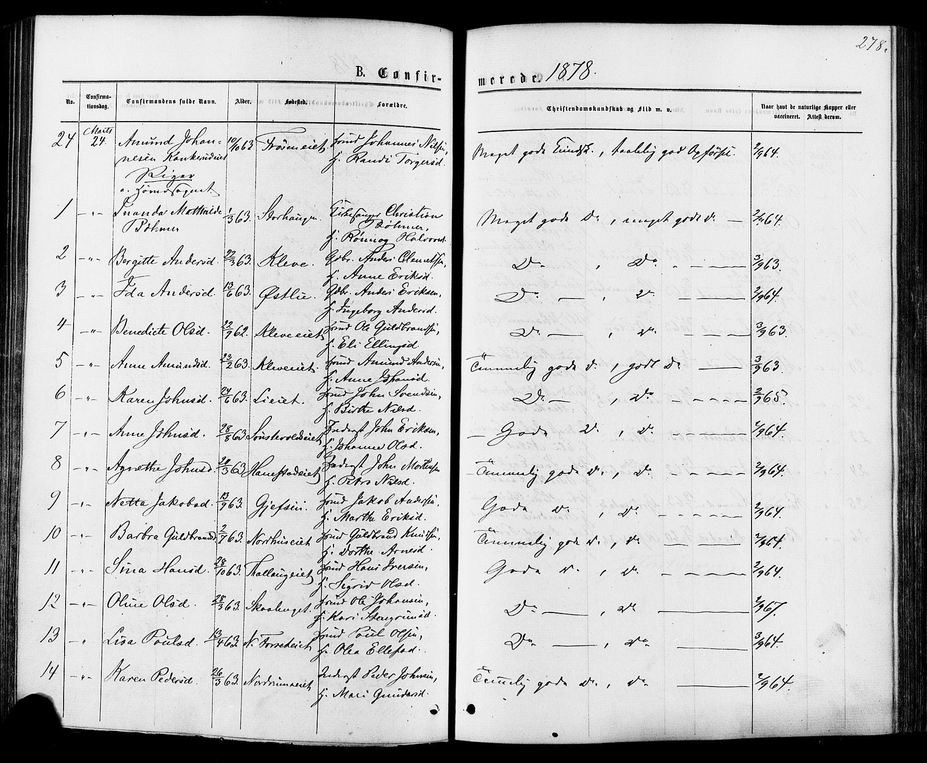 Østre Gausdal prestekontor, AV/SAH-PREST-092/H/Ha/Haa/L0001: Ministerialbok nr. 1, 1874-1886, s. 278