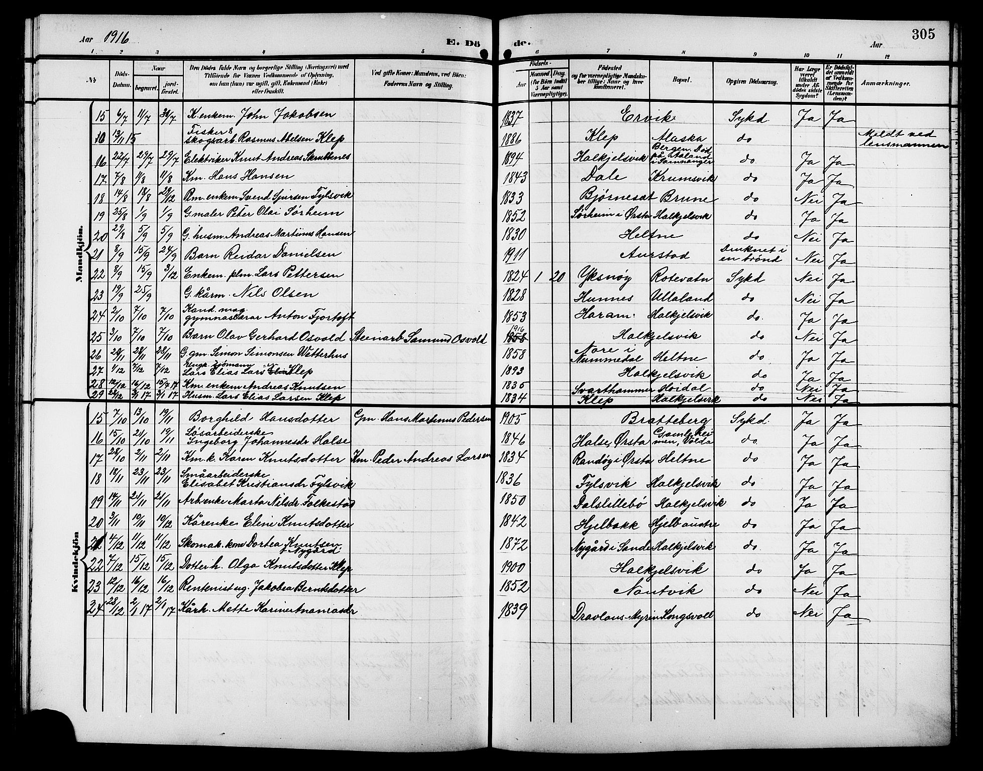 Ministerialprotokoller, klokkerbøker og fødselsregistre - Møre og Romsdal, AV/SAT-A-1454/511/L0159: Klokkerbok nr. 511C05, 1902-1920, s. 305