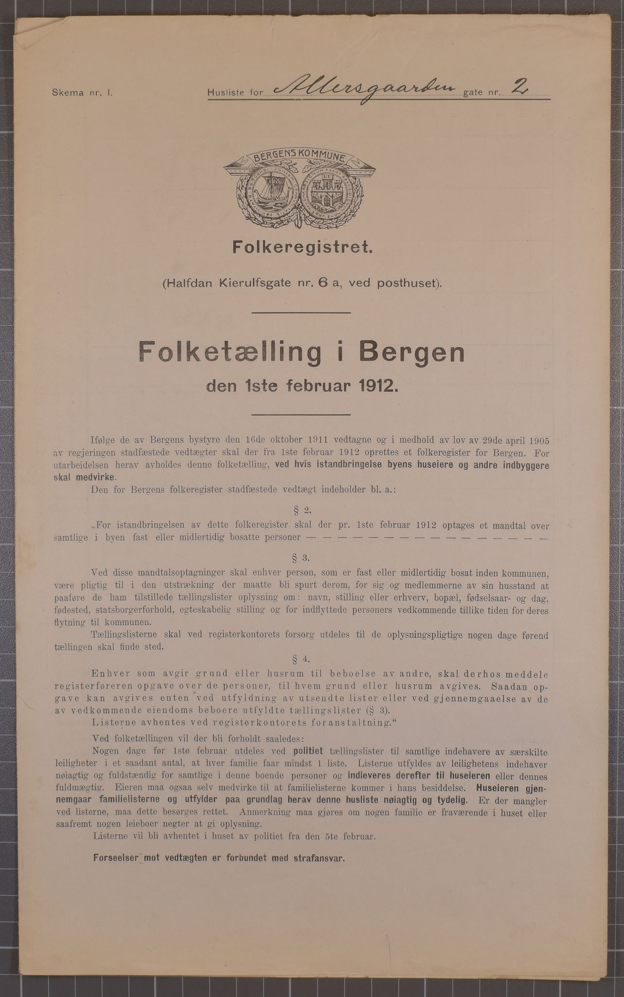 SAB, Kommunal folketelling 1912 for Bergen kjøpstad, 1912, s. 1439