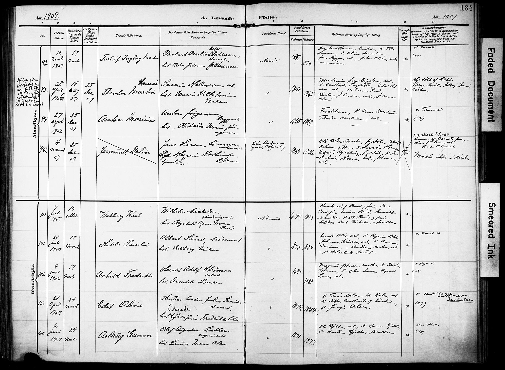 Ministerialprotokoller, klokkerbøker og fødselsregistre - Nordland, SAT/A-1459/871/L0994: Ministerialbok nr. 871A10, 1902-1910, s. 134
