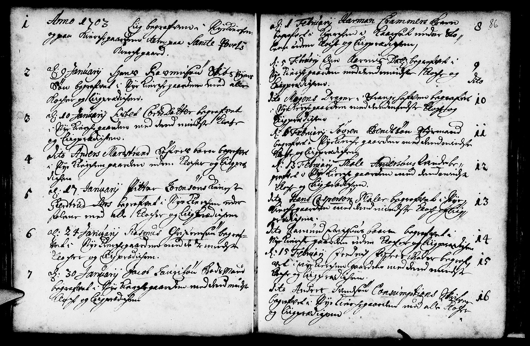 Nykirken Sokneprestembete, AV/SAB-A-77101/H/Haa/L0009: Ministerialbok nr. A 9, 1689-1759, s. 86