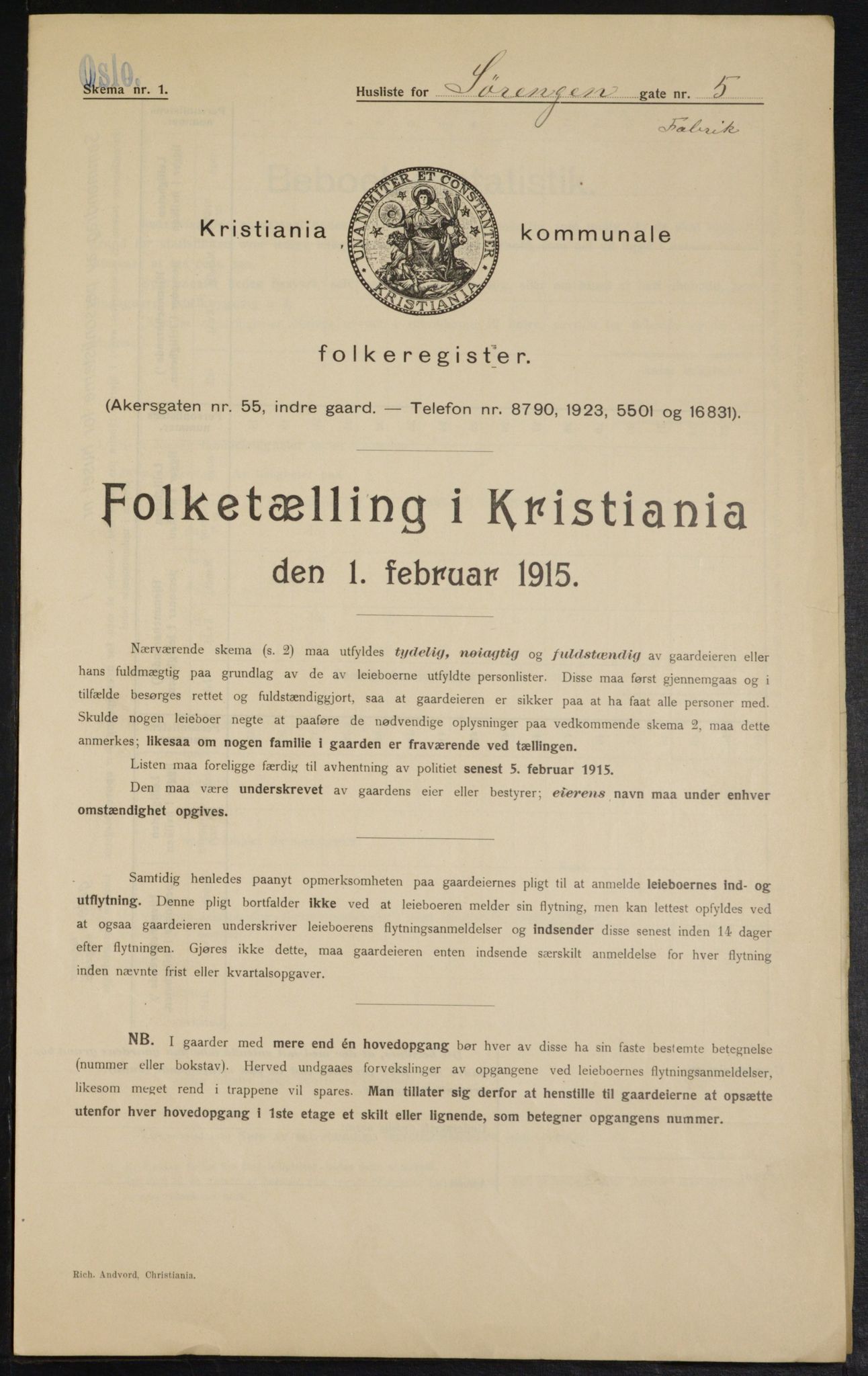 OBA, Kommunal folketelling 1.2.1915 for Kristiania, 1915, s. 106683