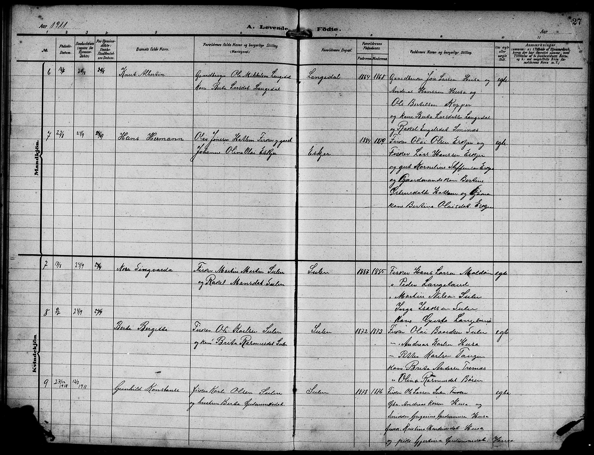 Lindås Sokneprestembete, AV/SAB-A-76701/H/Hab/Habd/L0003: Klokkerbok nr. D 3, 1906-1917, s. 27