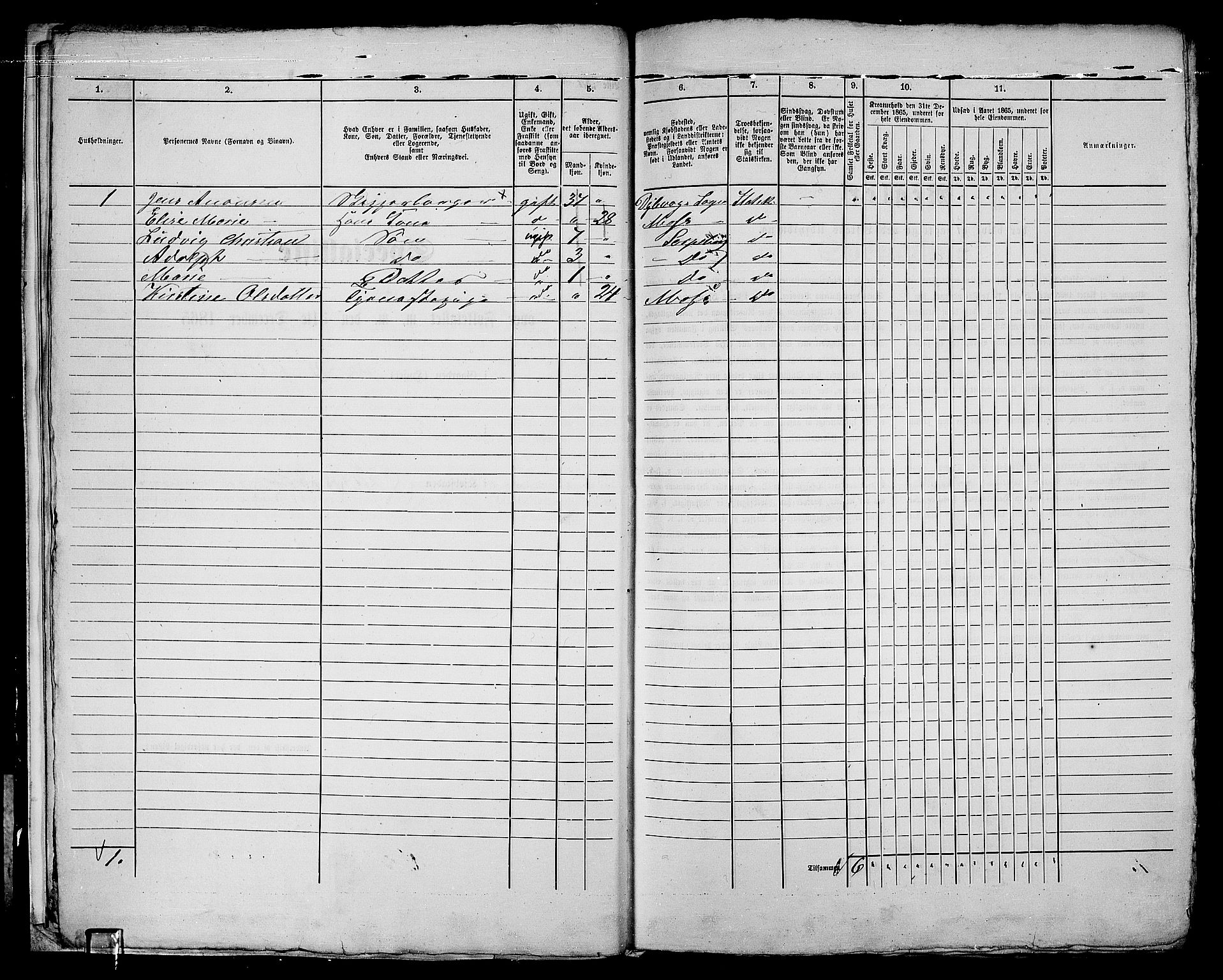 RA, Folketelling 1865 for 0102P Sarpsborg prestegjeld, 1865, s. 14