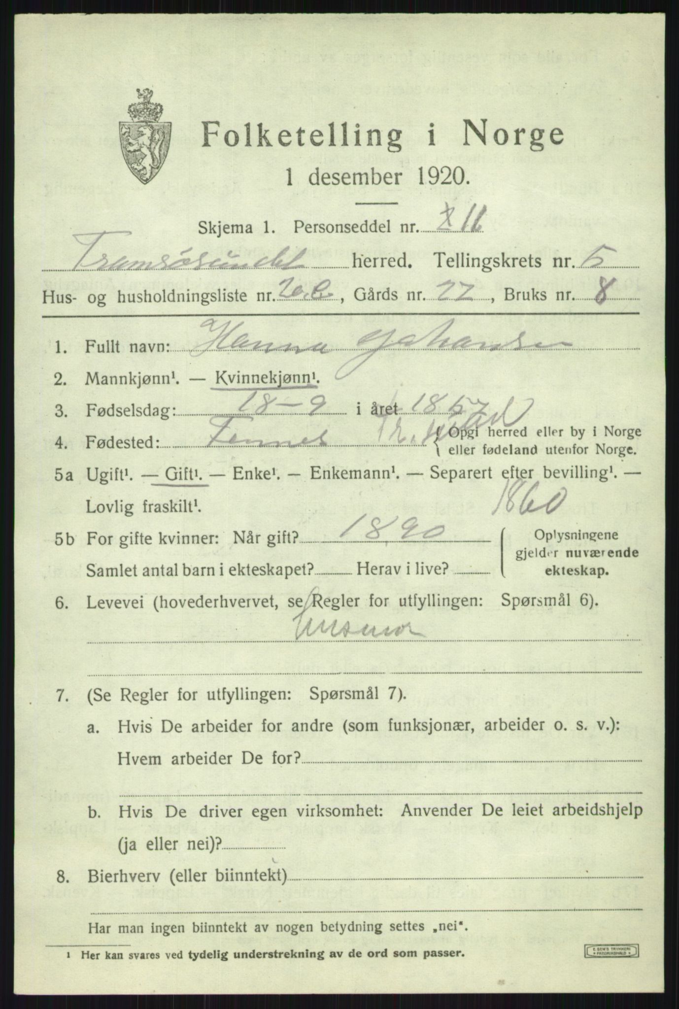 SATØ, Folketelling 1920 for 1934 Tromsøysund herred, 1920, s. 4976