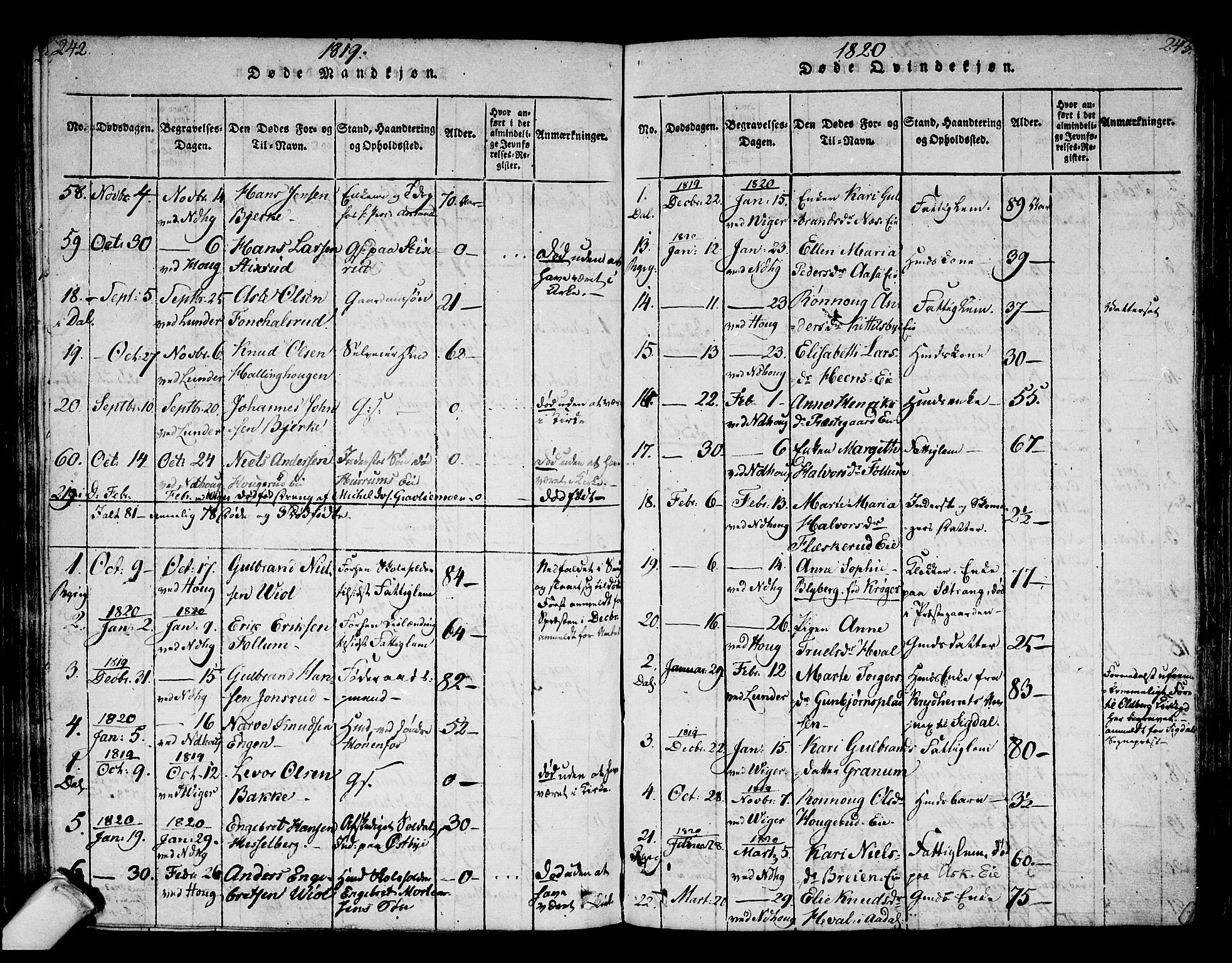 Norderhov kirkebøker, AV/SAKO-A-237/F/Fa/L0008: Ministerialbok nr. 8, 1814-1833, s. 242-243