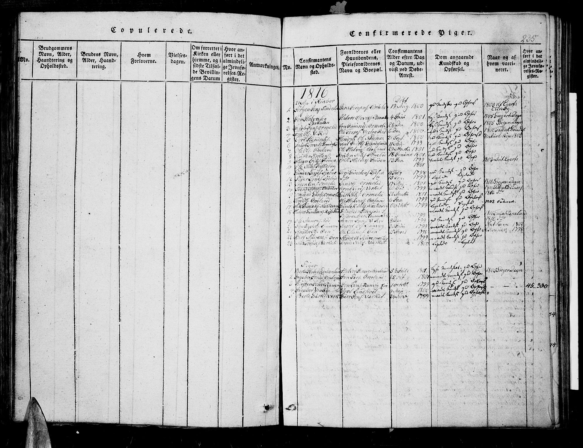 Søndeled sokneprestkontor, SAK/1111-0038/F/Fb/L0002: Klokkerbok nr. B 2, 1816-1839, s. 235