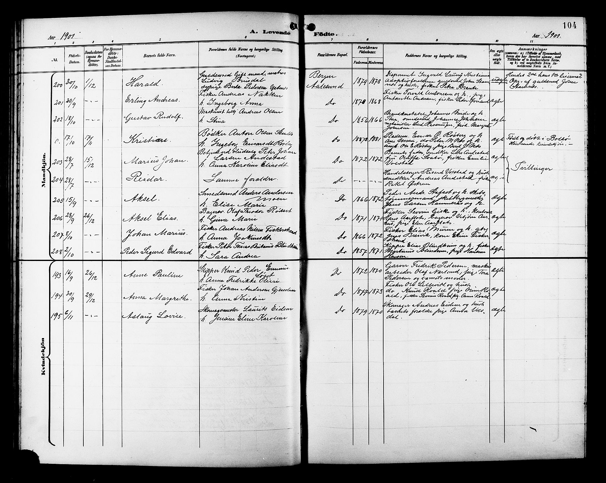 Ministerialprotokoller, klokkerbøker og fødselsregistre - Møre og Romsdal, AV/SAT-A-1454/529/L0468: Klokkerbok nr. 529C05, 1897-1908, s. 104