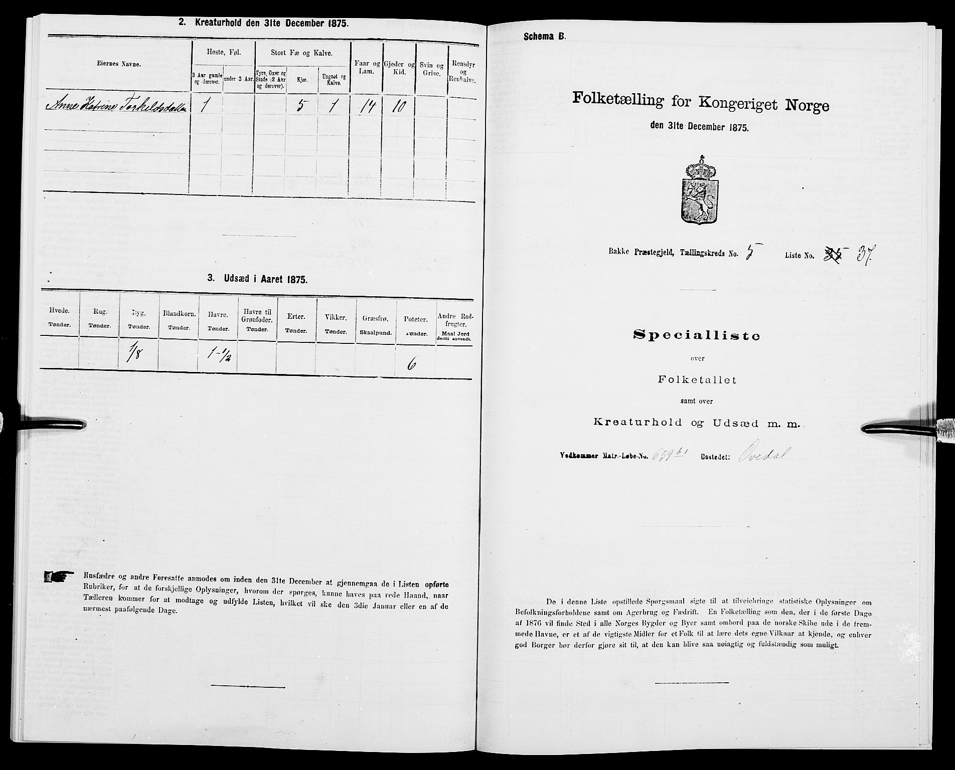 SAK, Folketelling 1875 for 1045P Bakke prestegjeld, 1875, s. 559