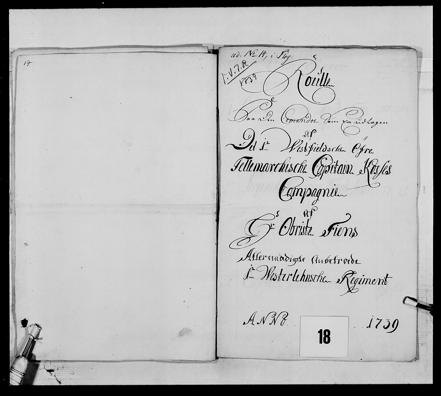 Kommanderende general (KG I) med Det norske krigsdirektorium, AV/RA-EA-5419/E/Ea/L0522: 1. Vesterlenske regiment, 1718-1748, s. 173