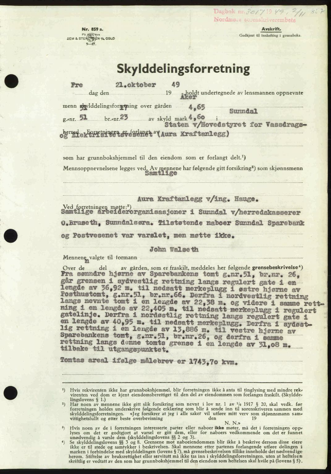 Nordmøre sorenskriveri, SAT/A-4132/1/2/2Ca: Pantebok nr. A112, 1949-1949, Dagboknr: 3017/1949