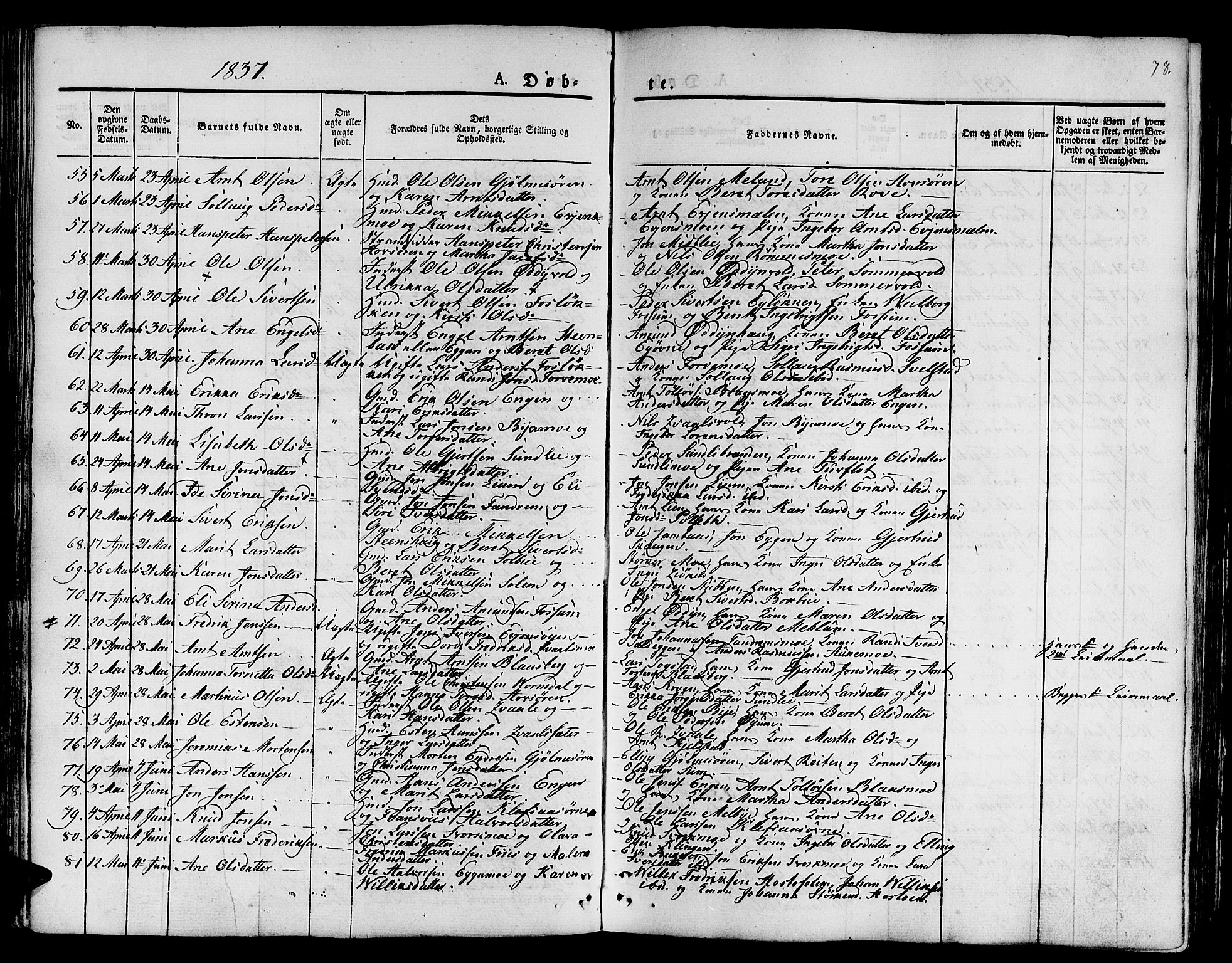 Ministerialprotokoller, klokkerbøker og fødselsregistre - Sør-Trøndelag, SAT/A-1456/668/L0804: Ministerialbok nr. 668A04, 1826-1839, s. 78