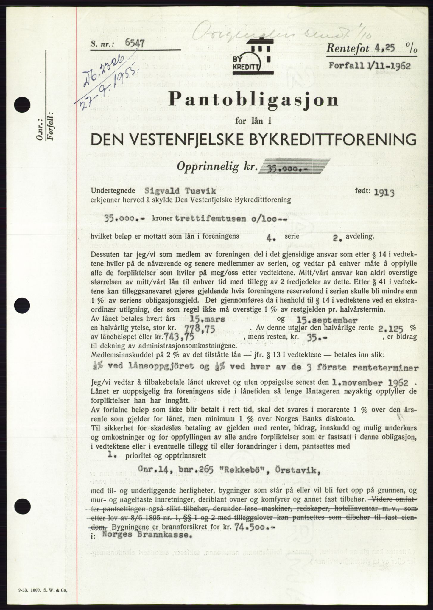 Søre Sunnmøre sorenskriveri, SAT/A-4122/1/2/2C/L0127: Pantebok nr. 15B, 1955-1955, Dagboknr: 2326/1955