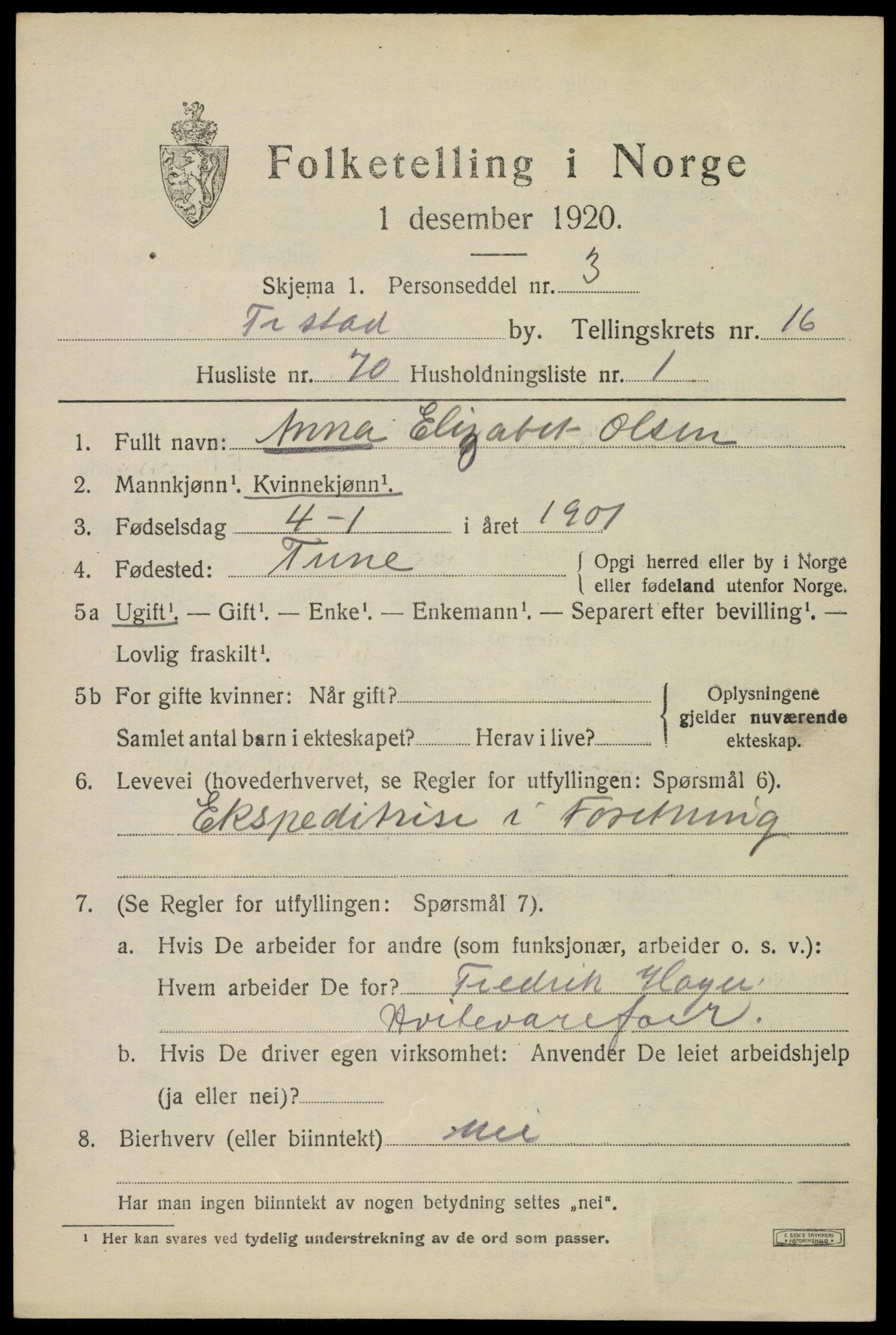 SAO, Folketelling 1920 for 0103 Fredrikstad kjøpstad, 1920, s. 38453