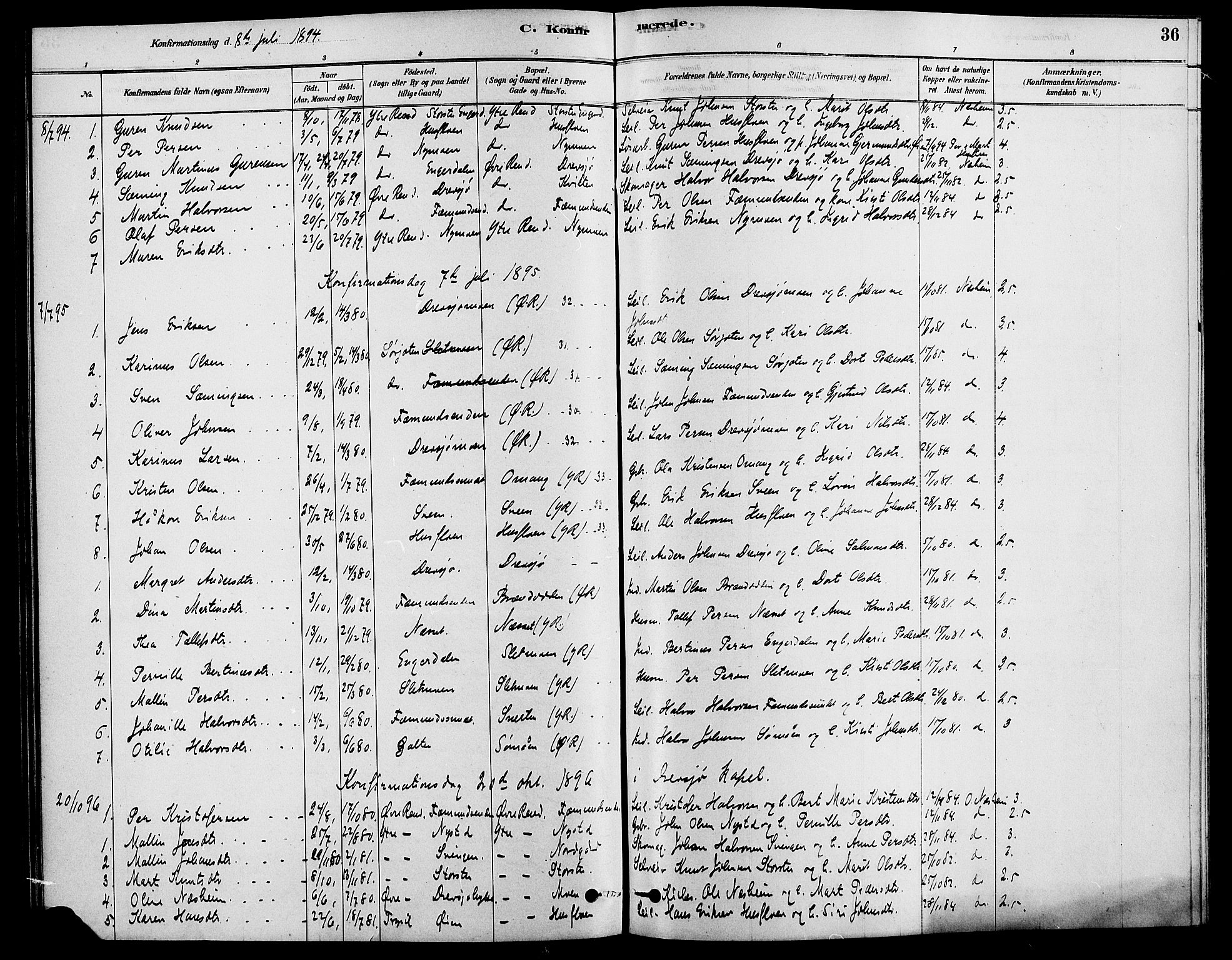 Rendalen prestekontor, AV/SAH-PREST-054/H/Ha/Haa/L0007: Ministerialbok nr. 7, 1878-1898, s. 36