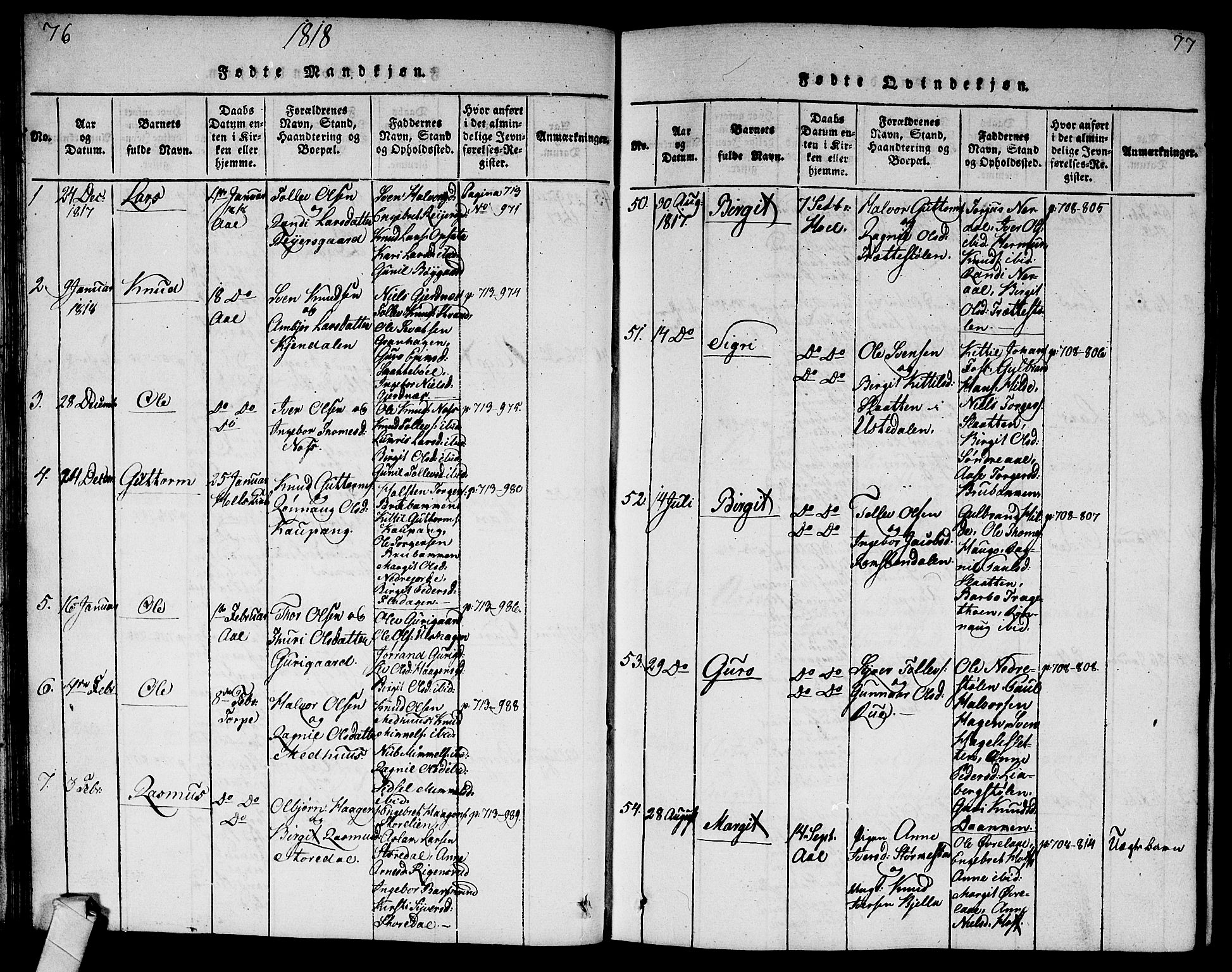 Ål kirkebøker, AV/SAKO-A-249/G/Ga/L0001: Klokkerbok nr. 1, 1815-1829, s. 76-77