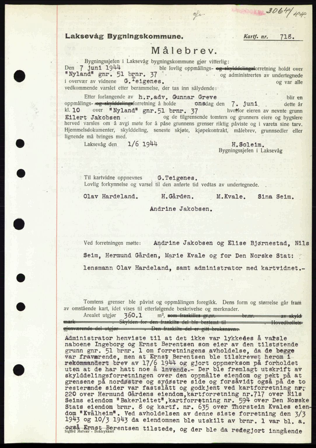 Midhordland sorenskriveri, SAB/A-3001/1/G/Gb/Gbk/L0008: Pantebok nr. A36-41, 1944-1945, Dagboknr: 3064/1944