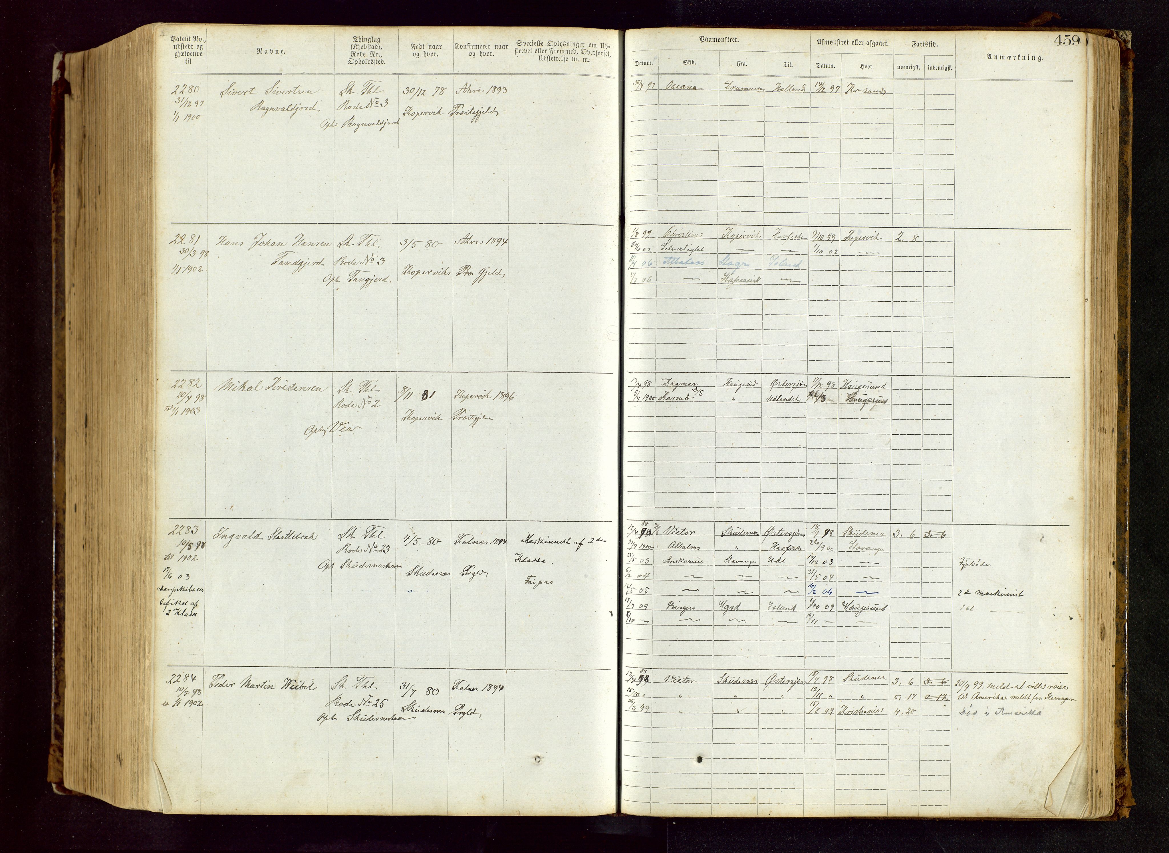 Haugesund sjømannskontor, AV/SAST-A-102007/F/Ff/L0002: Sjøfartsrulle Skudenes krets nr. 1-2719, 1868-1948, s. 459