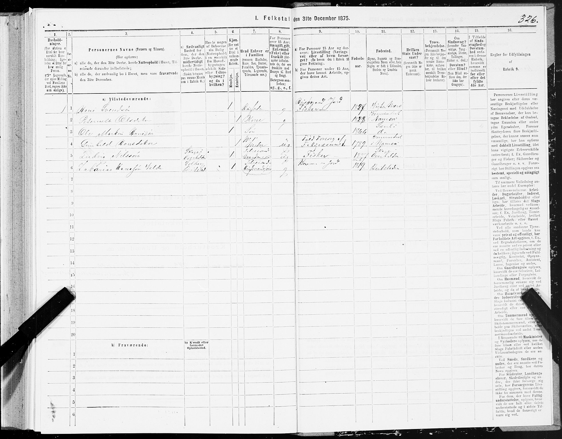 SAT, Folketelling 1875 for 1745L Namsos prestegjeld, Vemundvik sokn og Sævik sokn, 1875, s. 2326