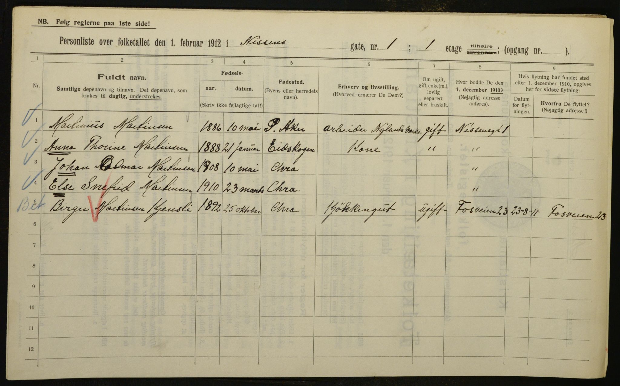 OBA, Kommunal folketelling 1.2.1912 for Kristiania, 1912, s. 71727