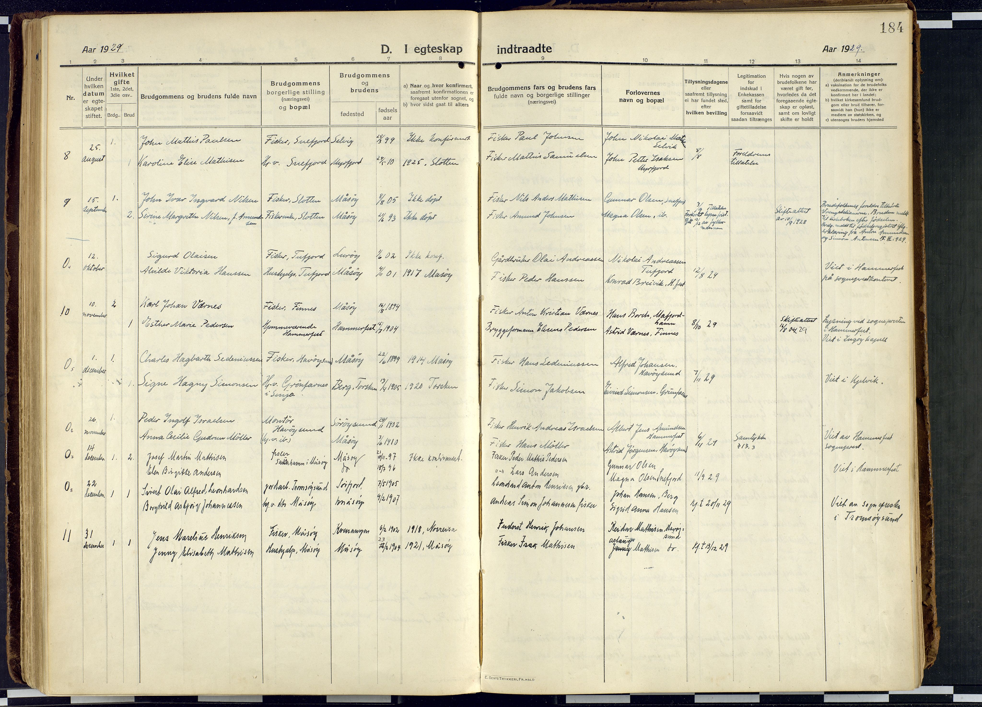 Måsøy sokneprestkontor, AV/SATØ-S-1348/H/Ha/L0010kirke: Ministerialbok nr. 10, 1915-1933, s. 184