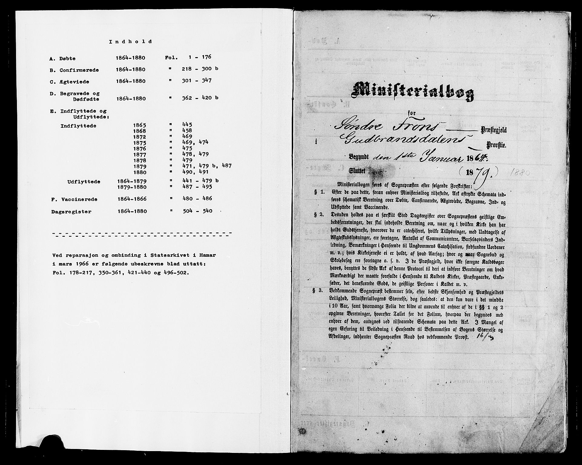 Sør-Fron prestekontor, SAH/PREST-010/H/Ha/Haa/L0002: Ministerialbok nr. 2, 1864-1880