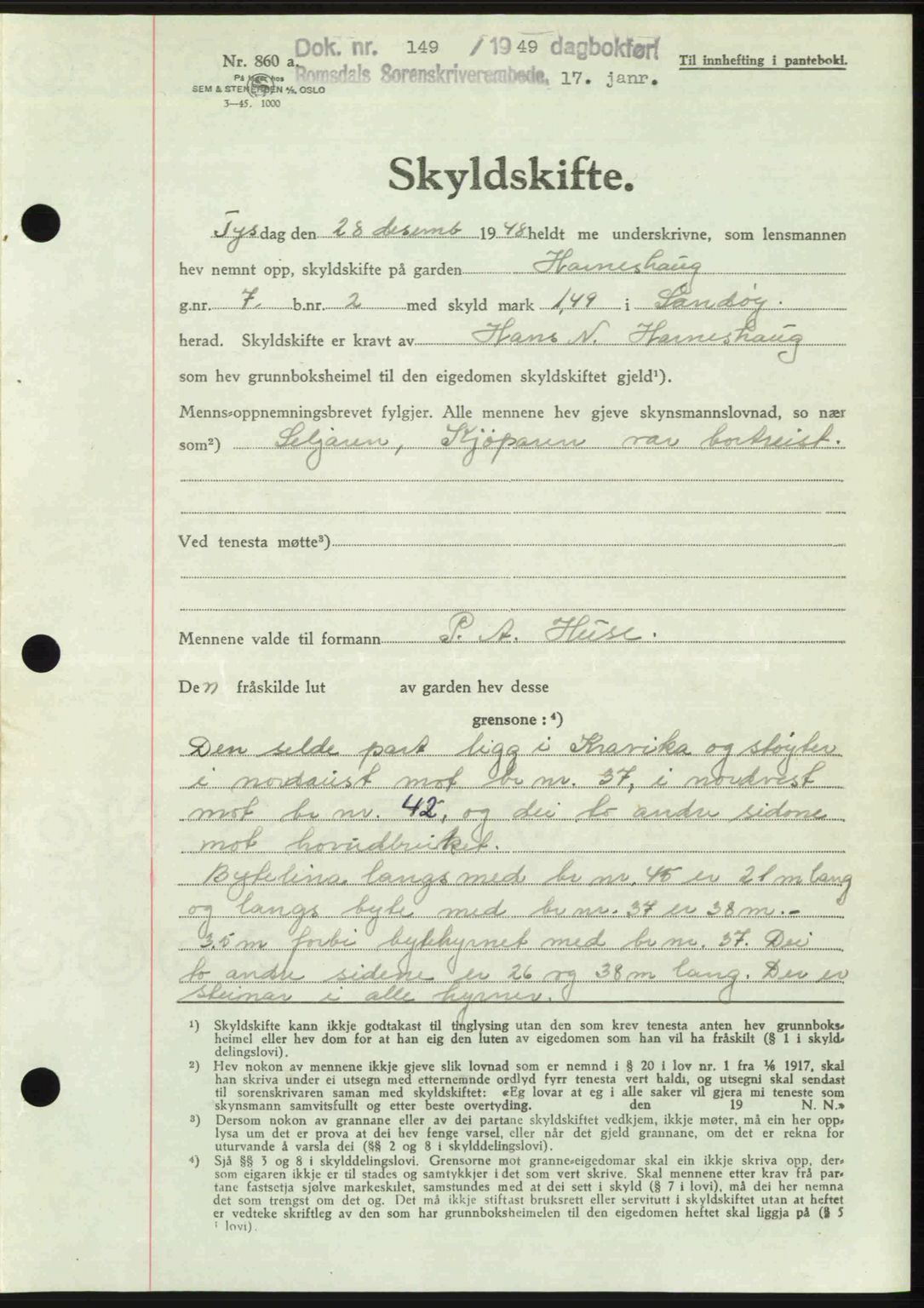 Romsdal sorenskriveri, AV/SAT-A-4149/1/2/2C: Pantebok nr. A28, 1948-1949, Dagboknr: 149/1949