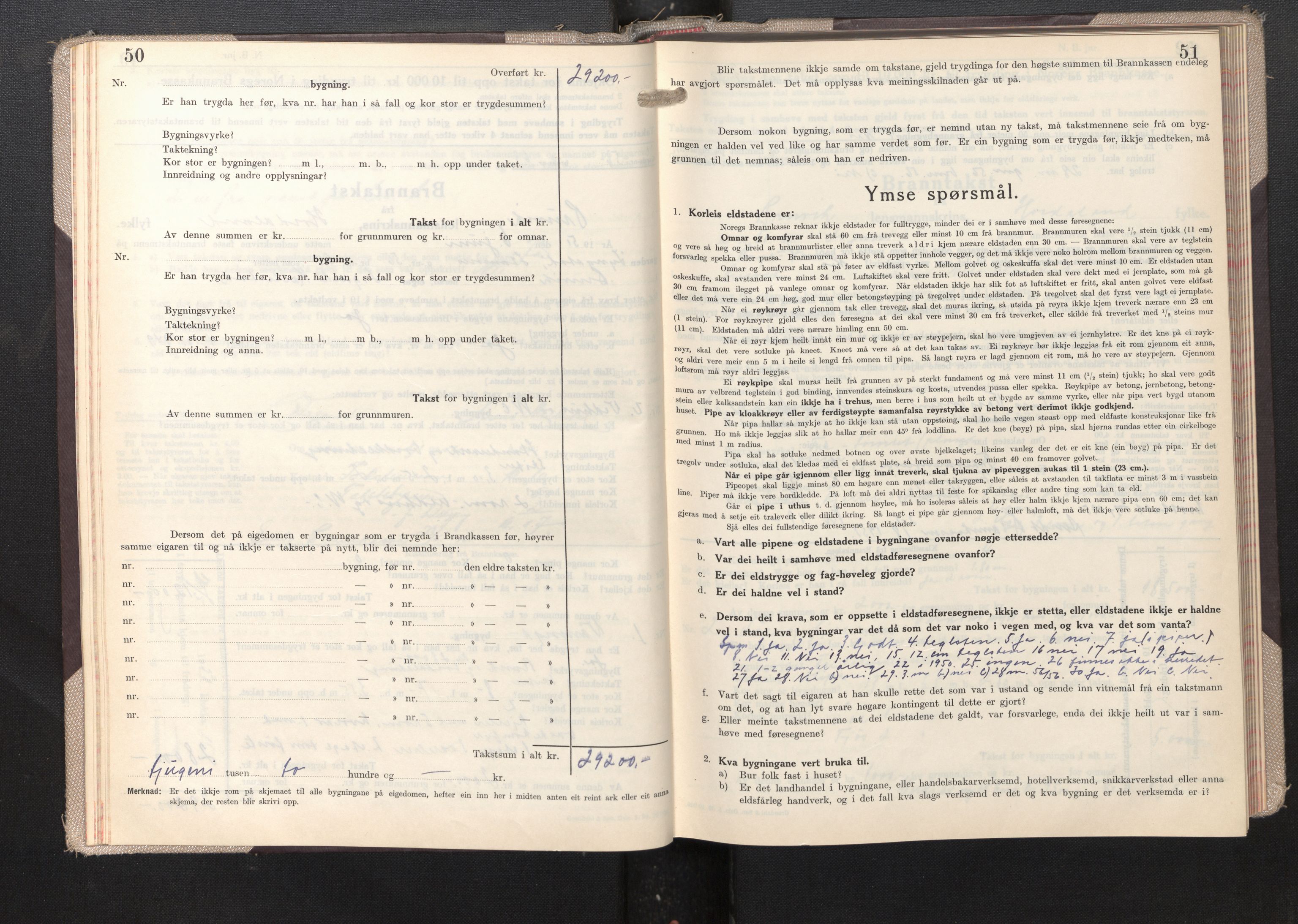 Lensmannen i Bruvik, SAB/A-31301/0012/L0012: Branntakstprotokoll, skjematakst, 1949-1955, s. 50-51