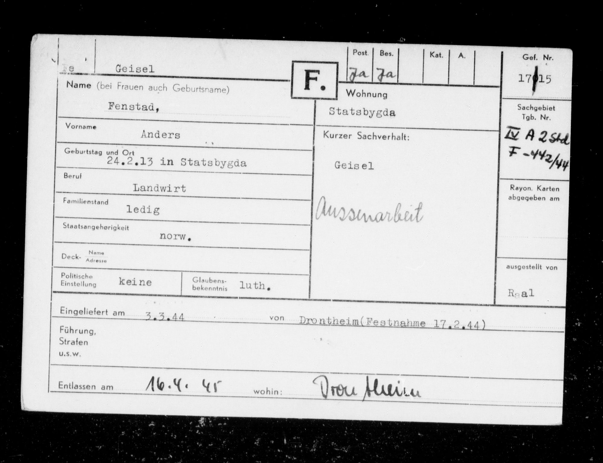 Befehlshaber der Sicherheitspolizei und des SD, AV/RA-RAFA-5969/F/Fc/L0004: Fangeregister Falstad: Fe - Hansen, E., 1941-1945