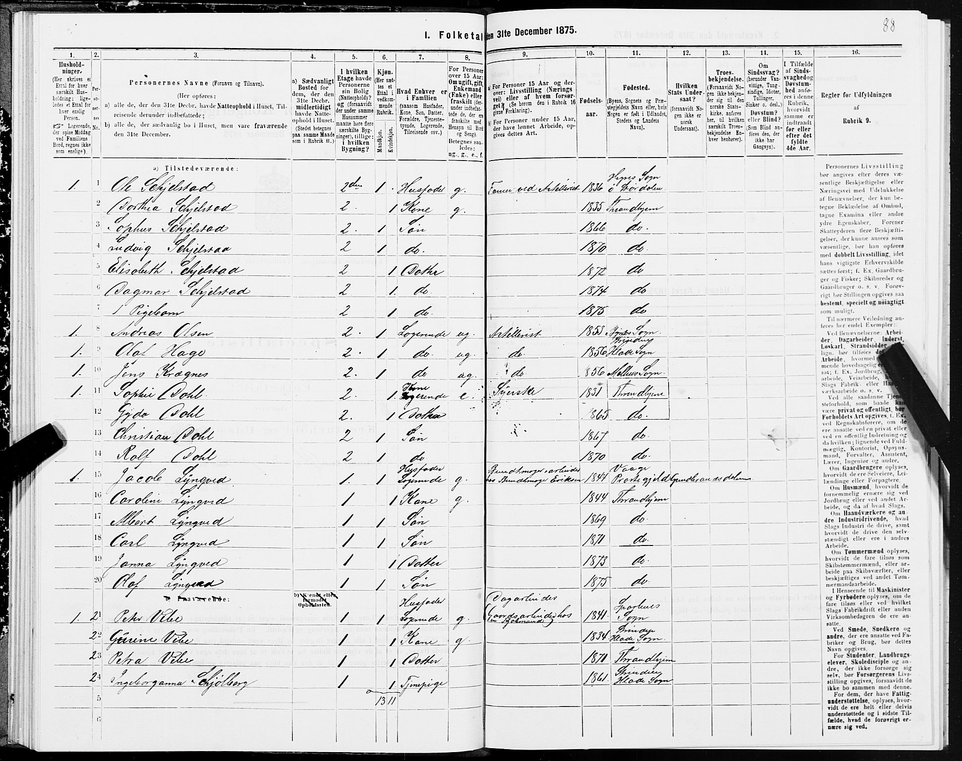 SAT, Folketelling 1875 for 1601 Trondheim kjøpstad, 1875, s. 7088