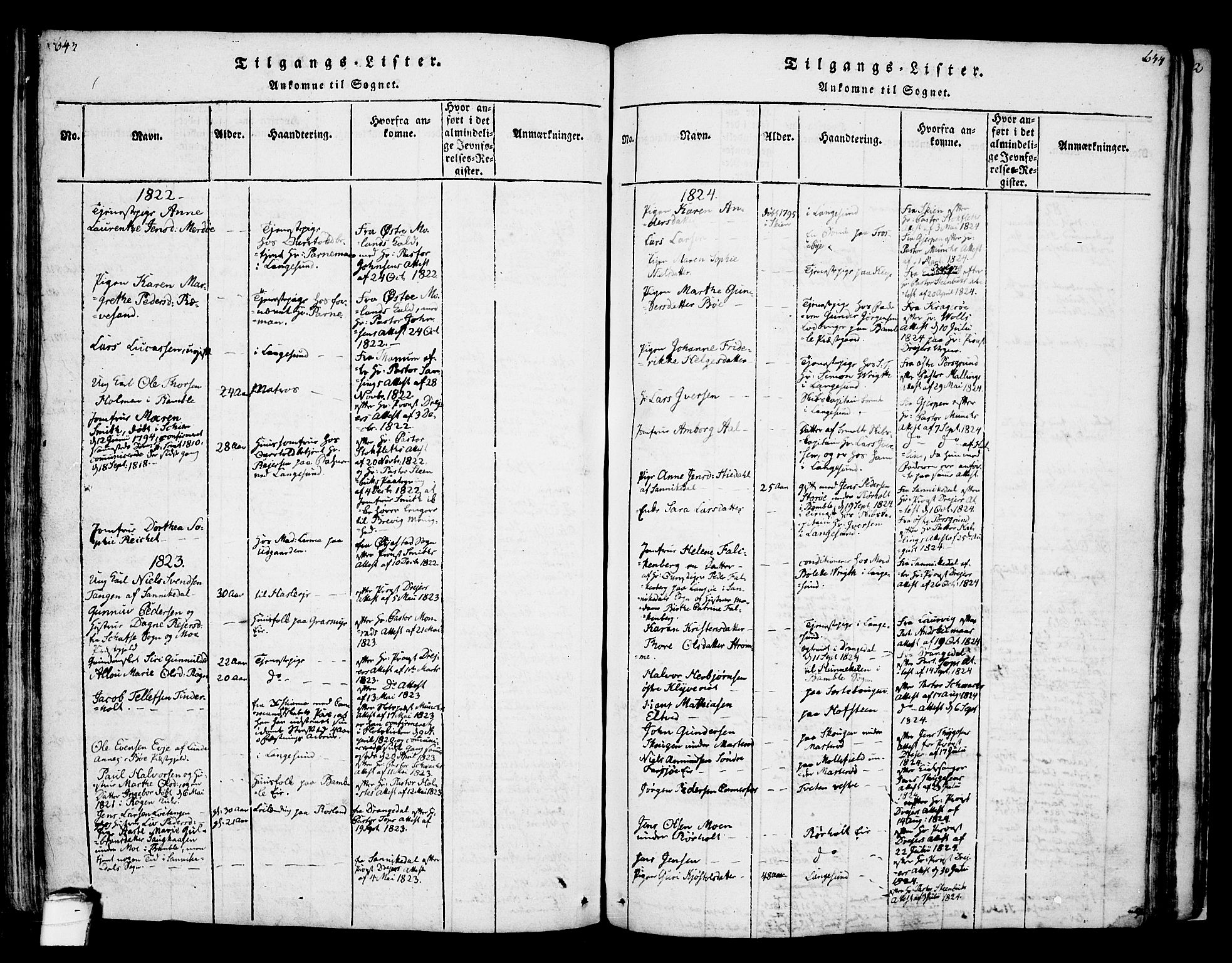 Bamble kirkebøker, AV/SAKO-A-253/F/Fa/L0003: Ministerialbok nr. I 3 /1, 1814-1834, s. 643-644