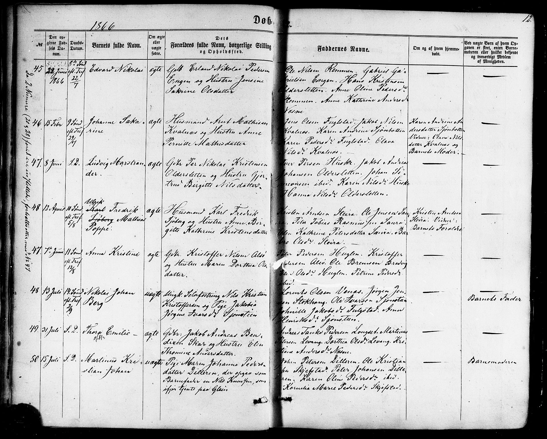 Ministerialprotokoller, klokkerbøker og fødselsregistre - Nordland, AV/SAT-A-1459/838/L0551: Ministerialbok nr. 838A09, 1864-1880, s. 12