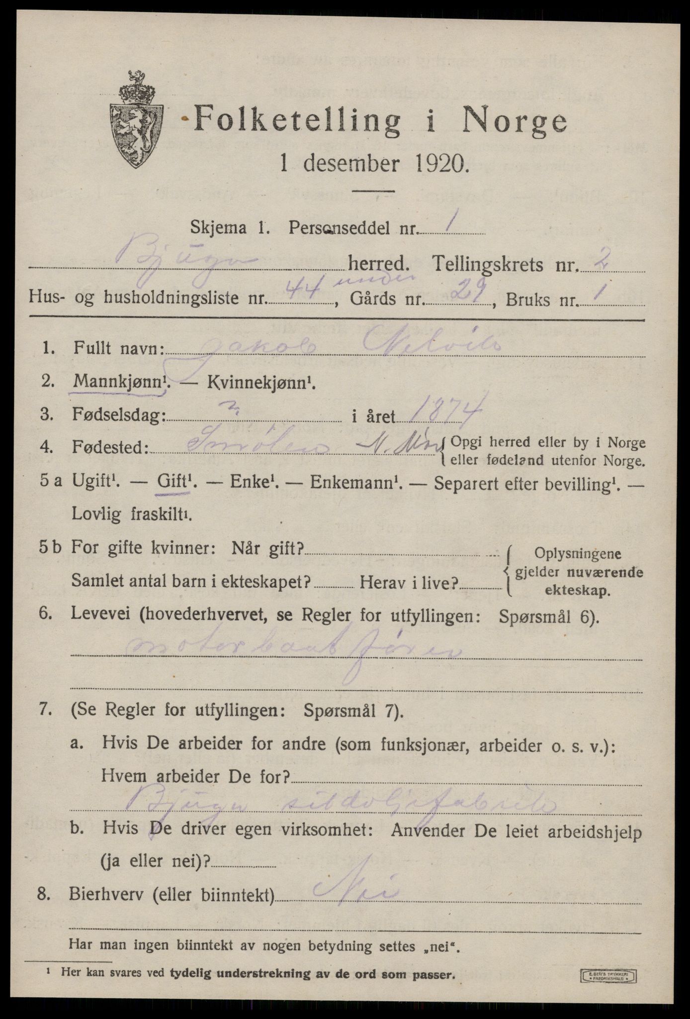 SAT, Folketelling 1920 for 1627 Bjugn herred, 1920, s. 1727