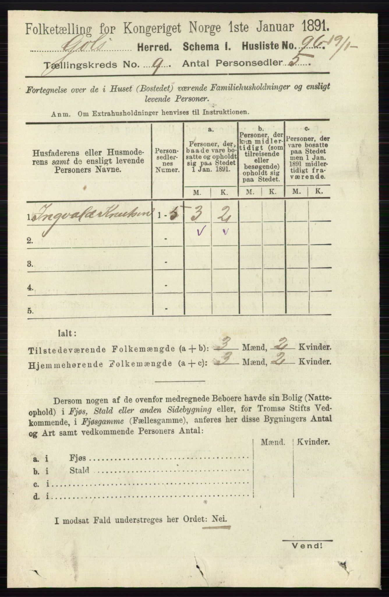 RA, Folketelling 1891 for 0617 Gol og Hemsedal herred, 1891, s. 3395