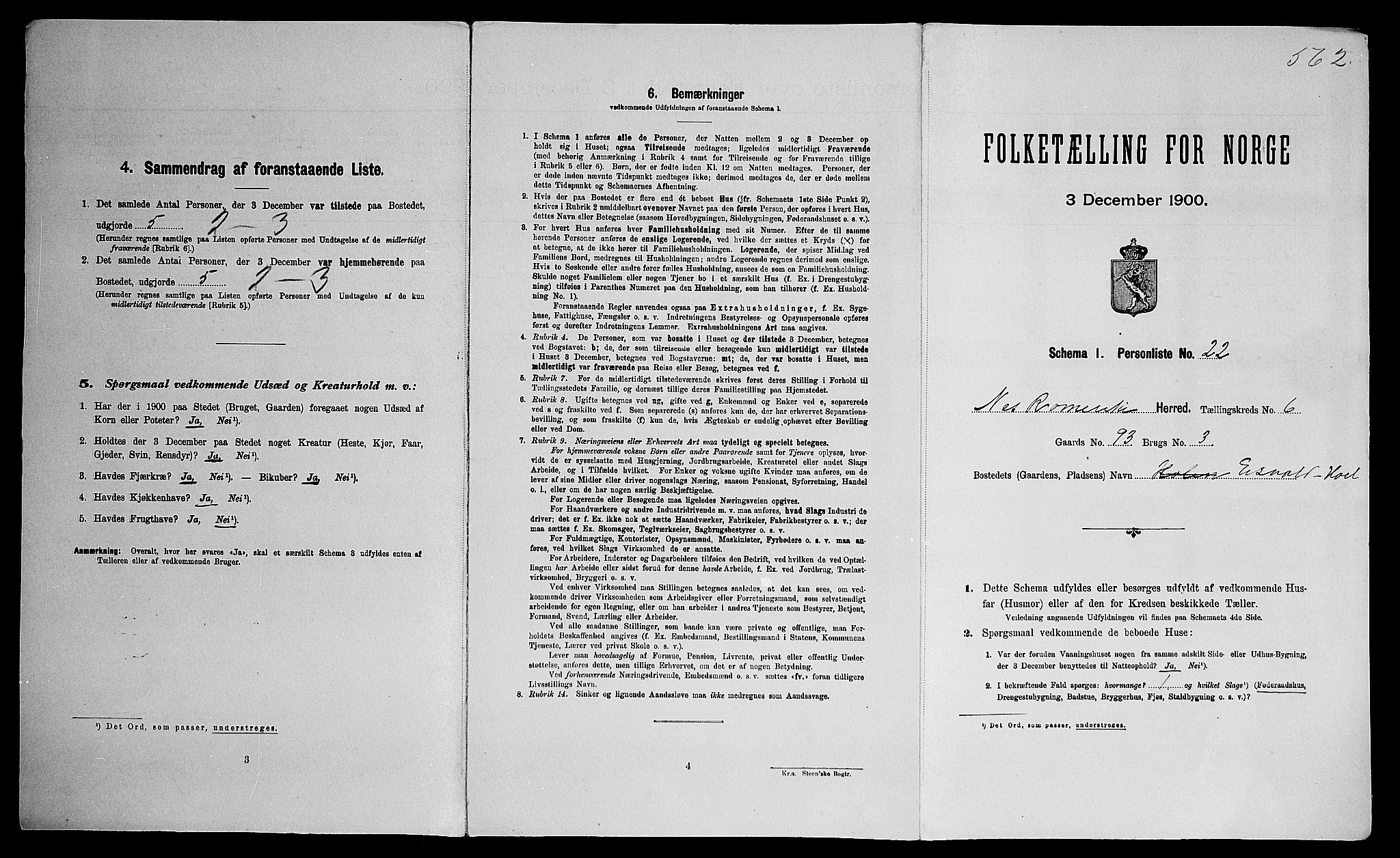 SAO, Folketelling 1900 for 0236 Nes herred, 1900