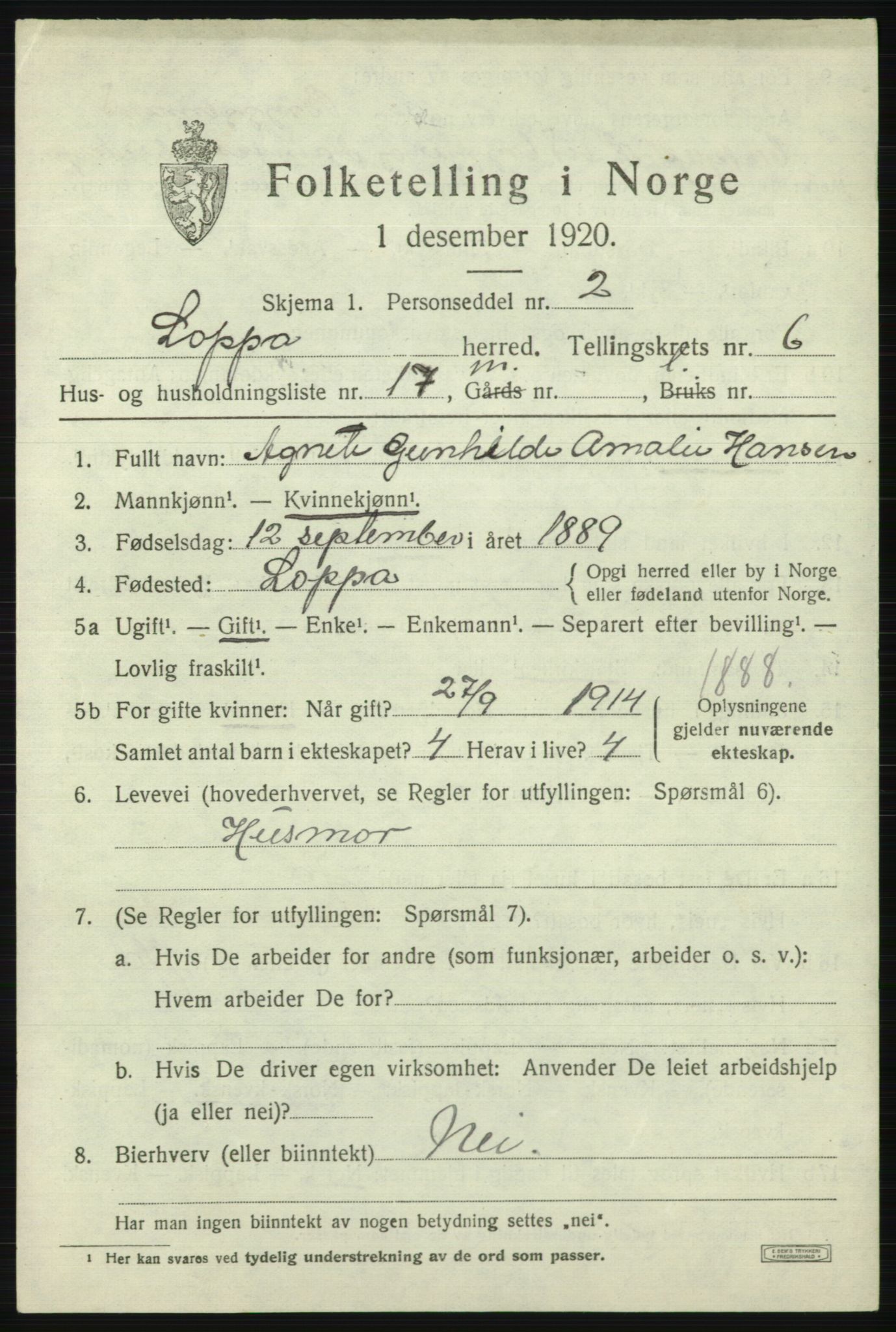 SATØ, Folketelling 1920 for 2014 Loppa herred, 1920, s. 2718
