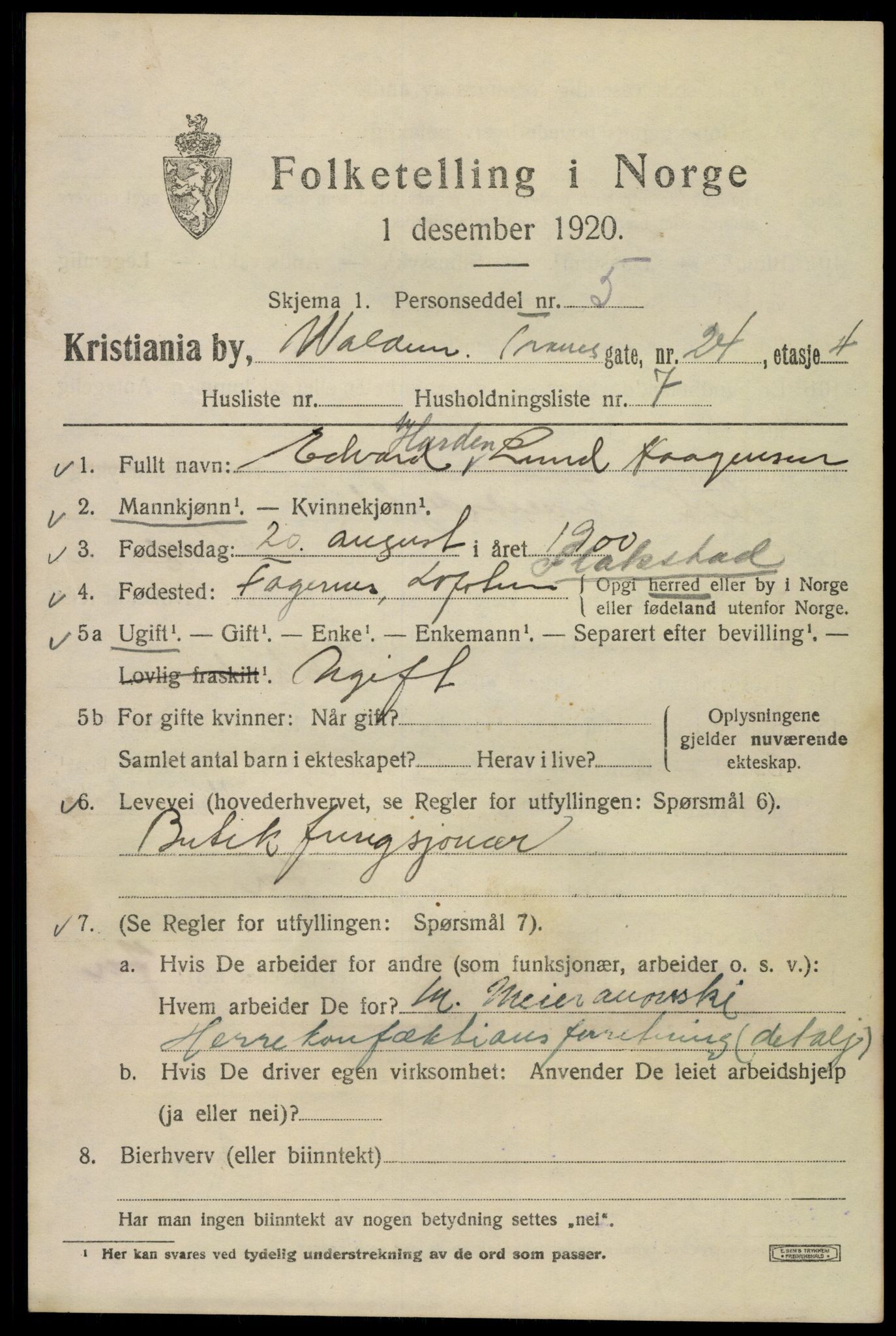 SAO, Folketelling 1920 for 0301 Kristiania kjøpstad, 1920, s. 646477