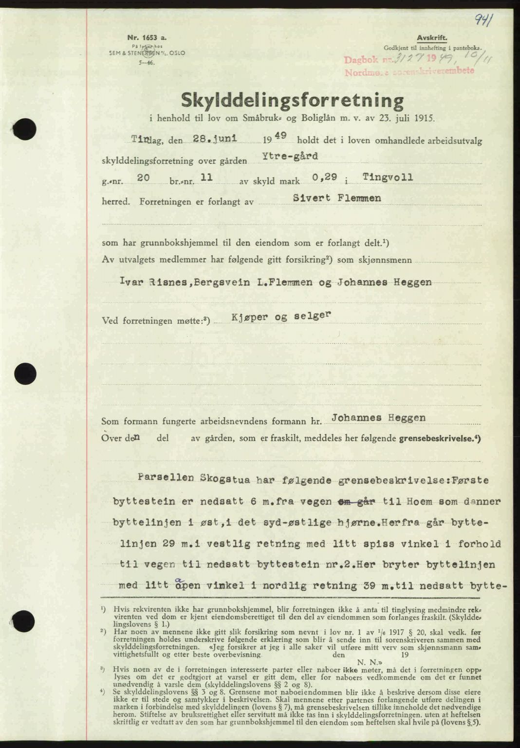 Nordmøre sorenskriveri, SAT/A-4132/1/2/2Ca: Pantebok nr. A112, 1949-1949, Dagboknr: 3127/1949