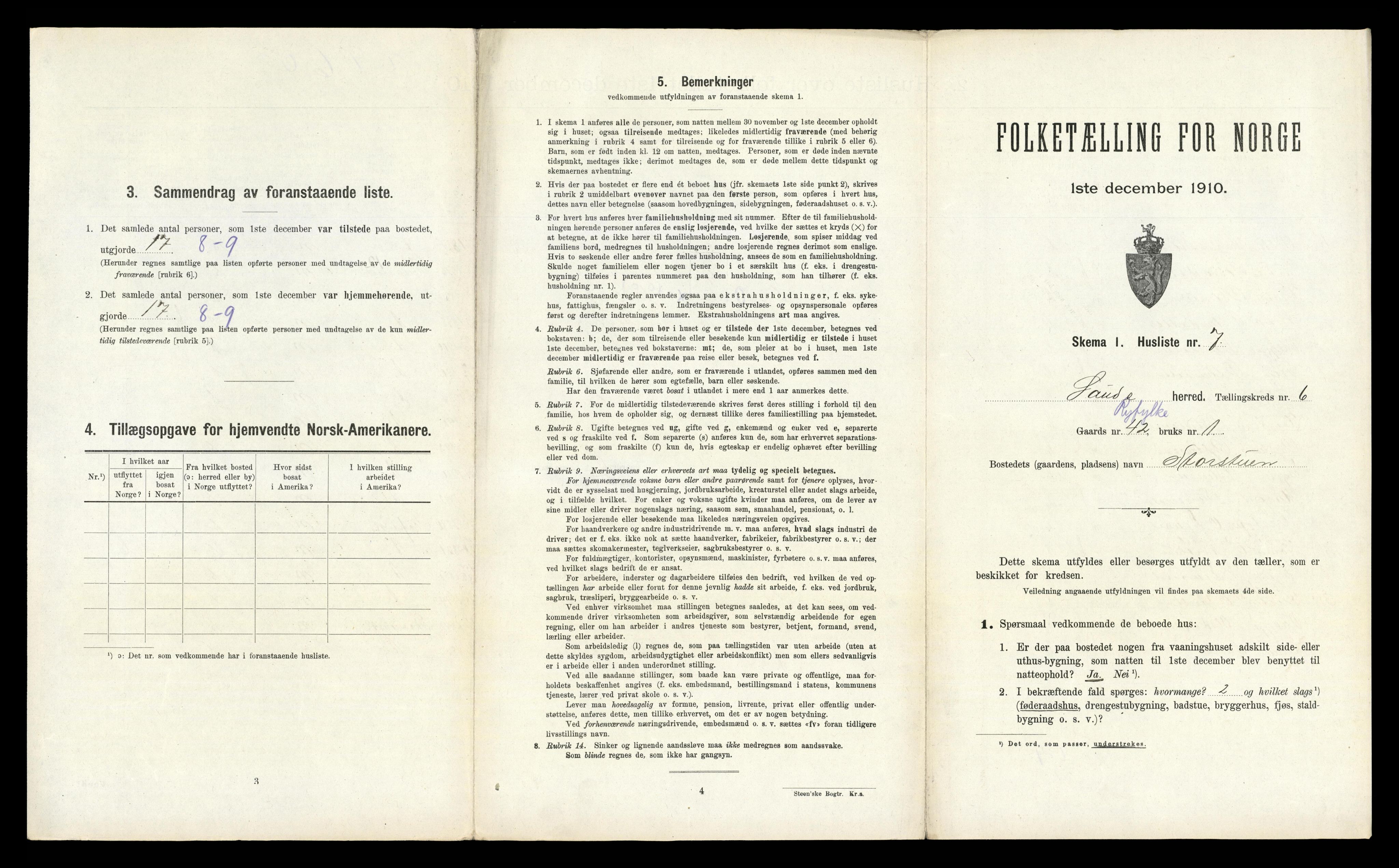 RA, Folketelling 1910 for 1135 Sauda herred, 1910, s. 504