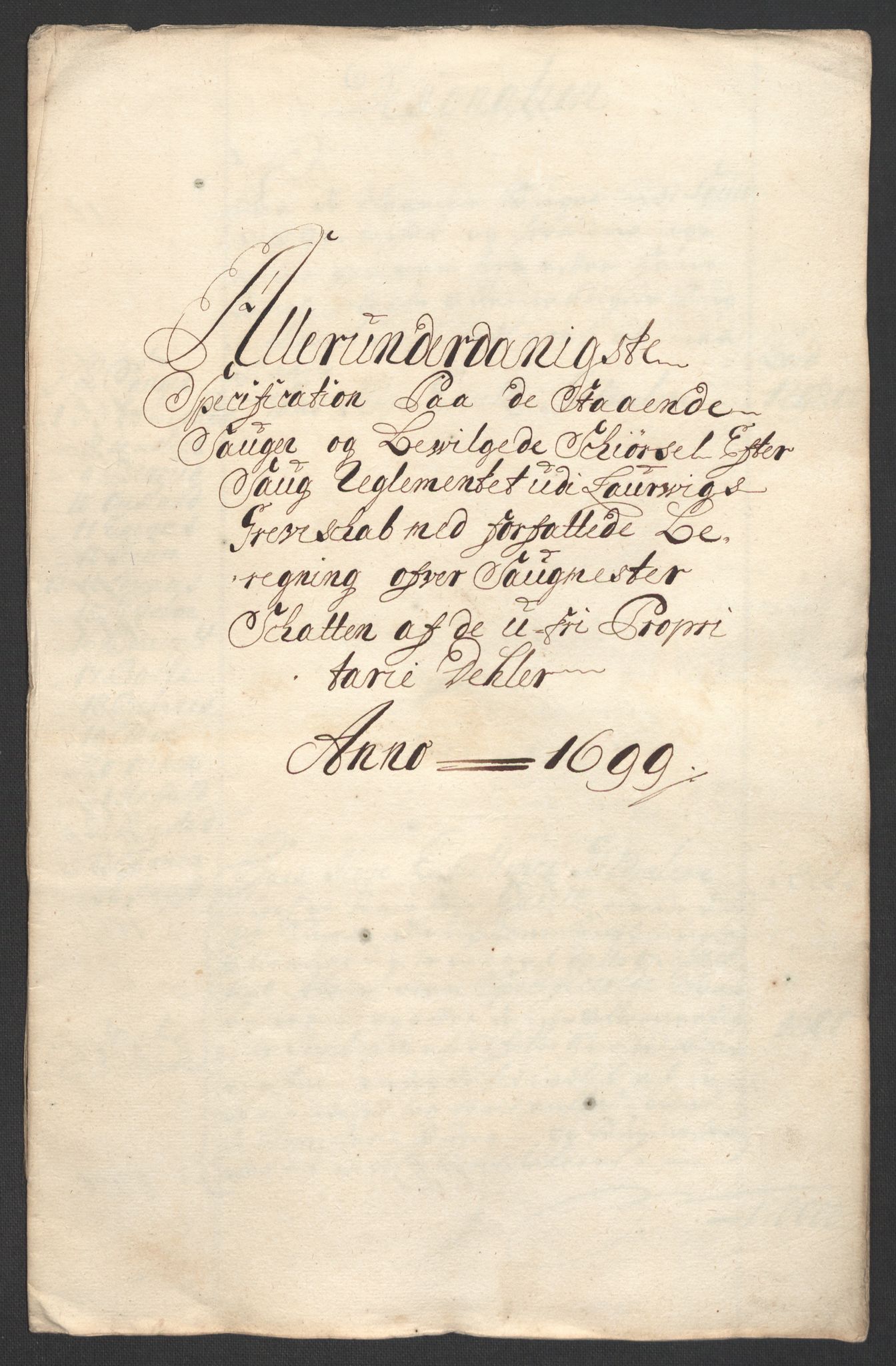 Rentekammeret inntil 1814, Reviderte regnskaper, Fogderegnskap, RA/EA-4092/R33/L1976: Fogderegnskap Larvik grevskap, 1698-1701, s. 107