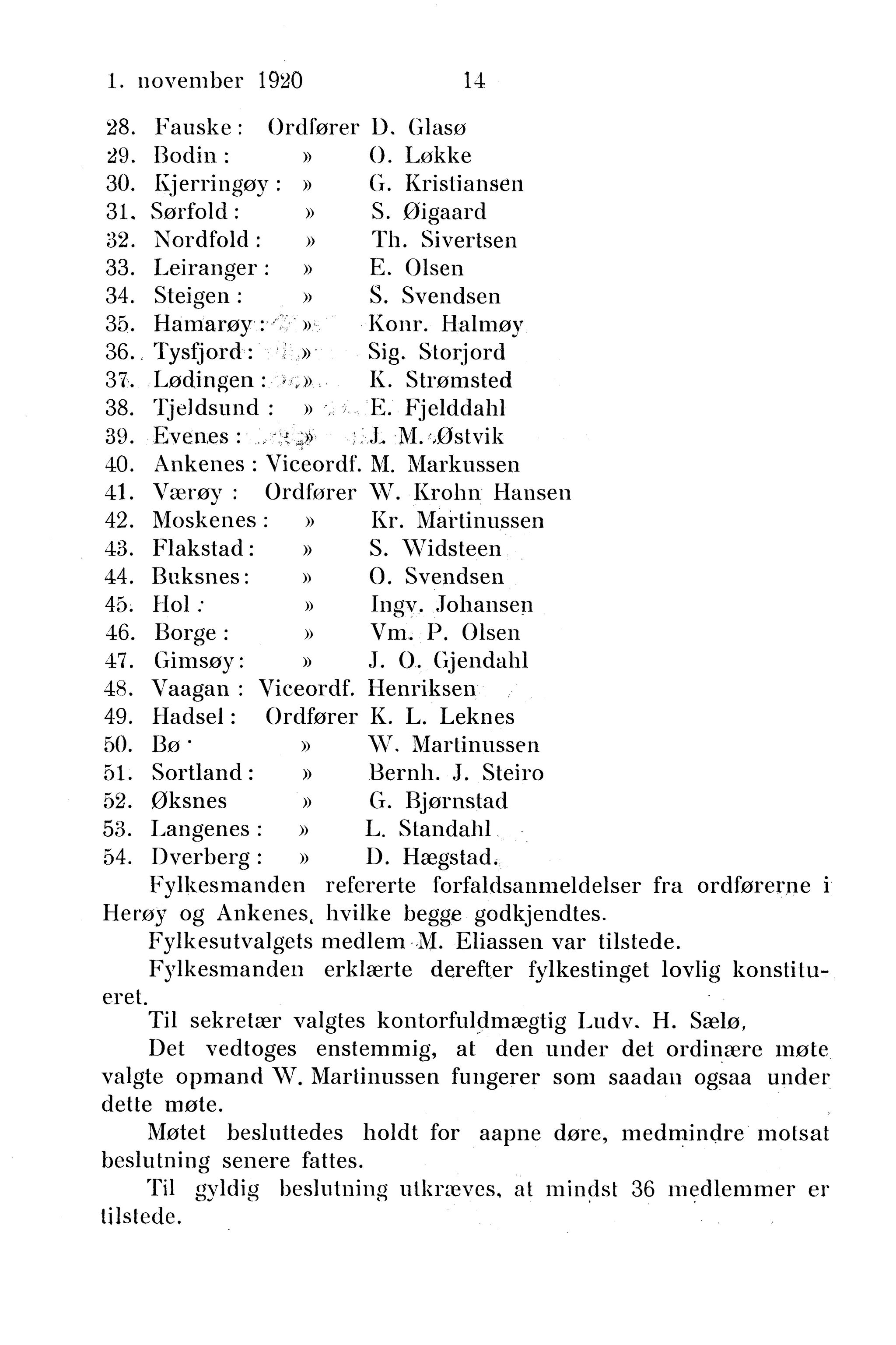 Nordland Fylkeskommune. Fylkestinget, AIN/NFK-17/176/A/Ac/L0043: Fylkestingsforhandlinger 1920, 1920