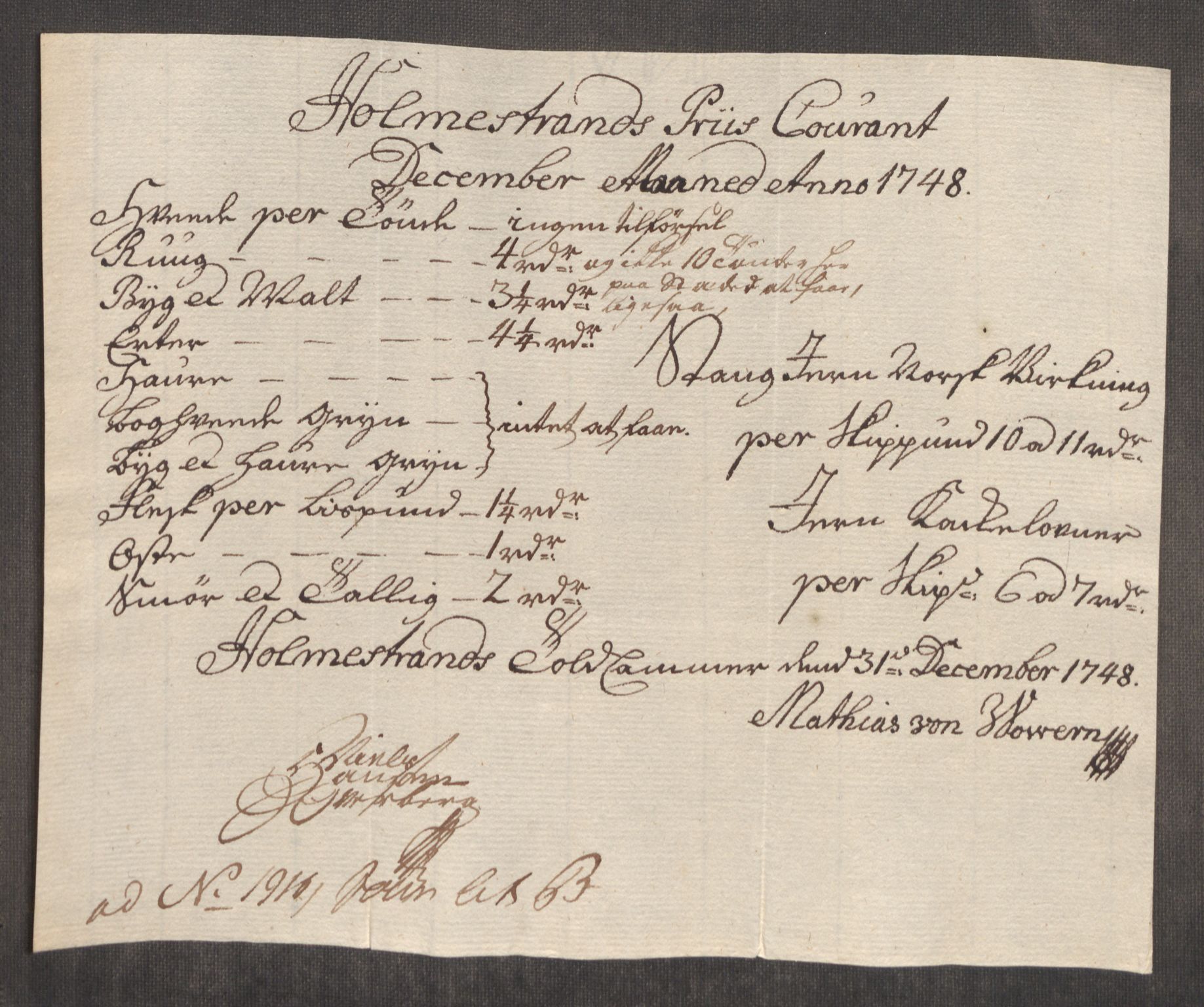 Rentekammeret inntil 1814, Realistisk ordnet avdeling, AV/RA-EA-4070/Oe/L0003: [Ø1]: Priskuranter, 1745-1748, s. 760
