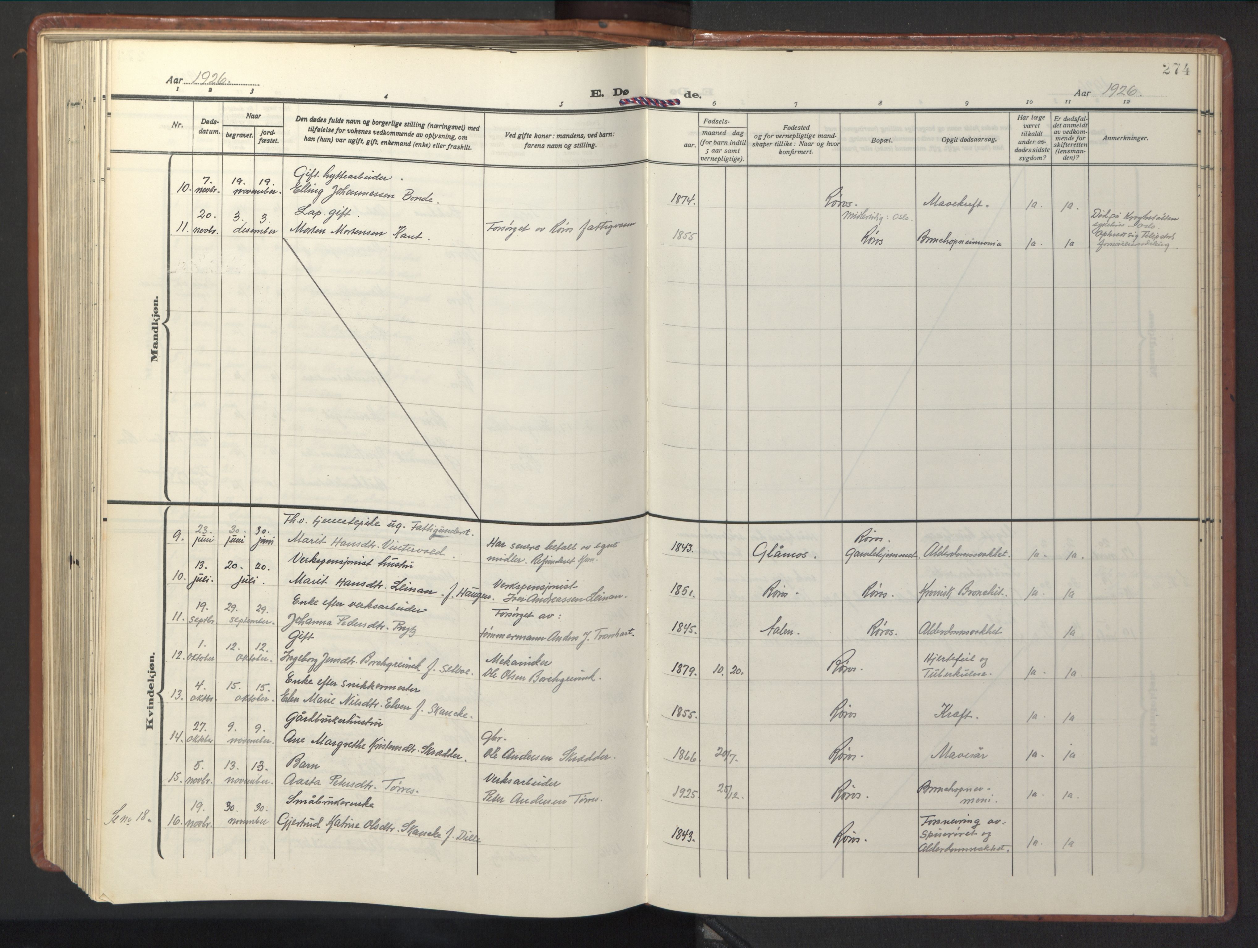 Ministerialprotokoller, klokkerbøker og fødselsregistre - Sør-Trøndelag, AV/SAT-A-1456/681/L0943: Klokkerbok nr. 681C07, 1926-1954, s. 274