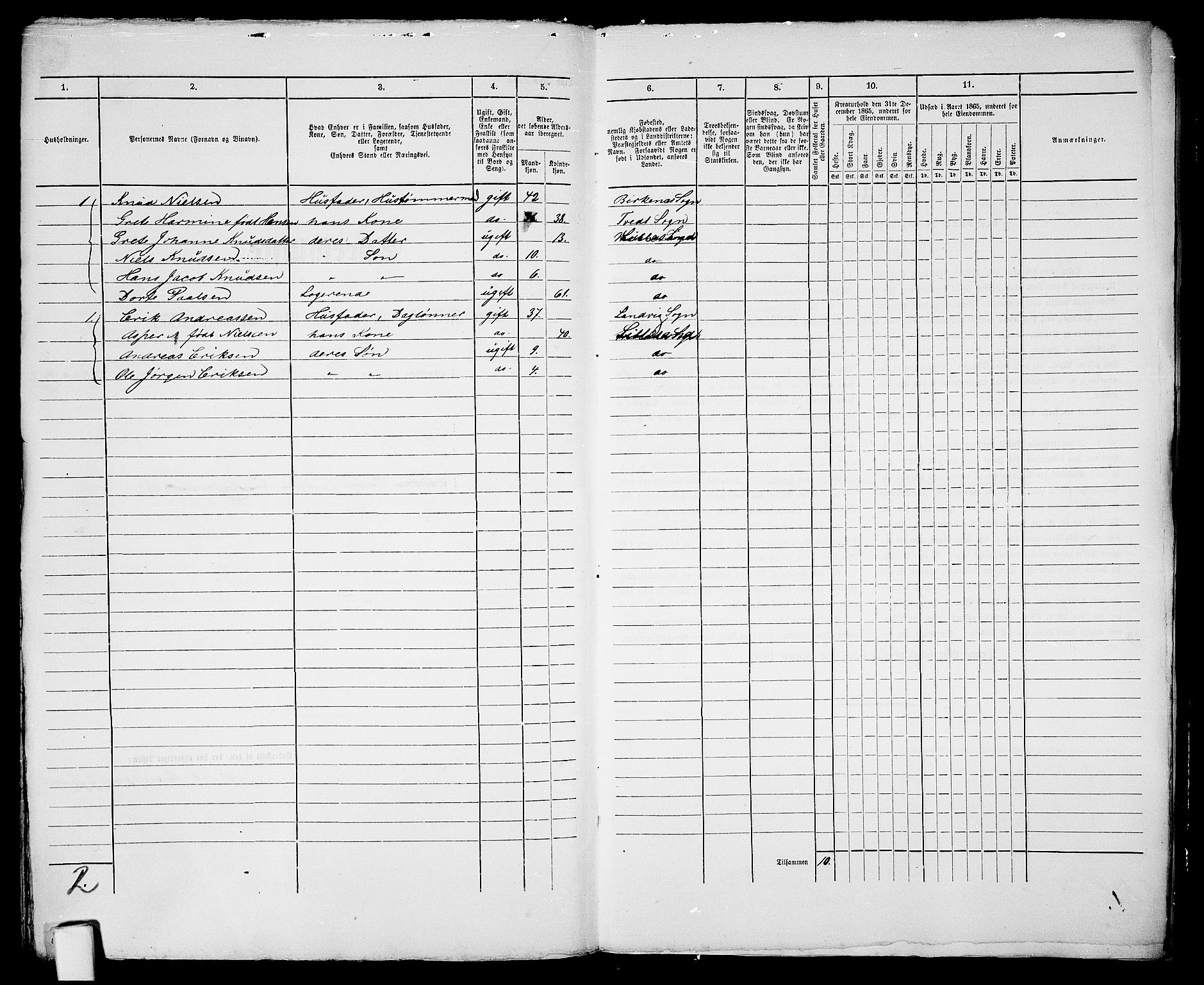 RA, Folketelling 1865 for 0905B Vestre Moland prestegjeld, Lillesand ladested, 1865, s. 322