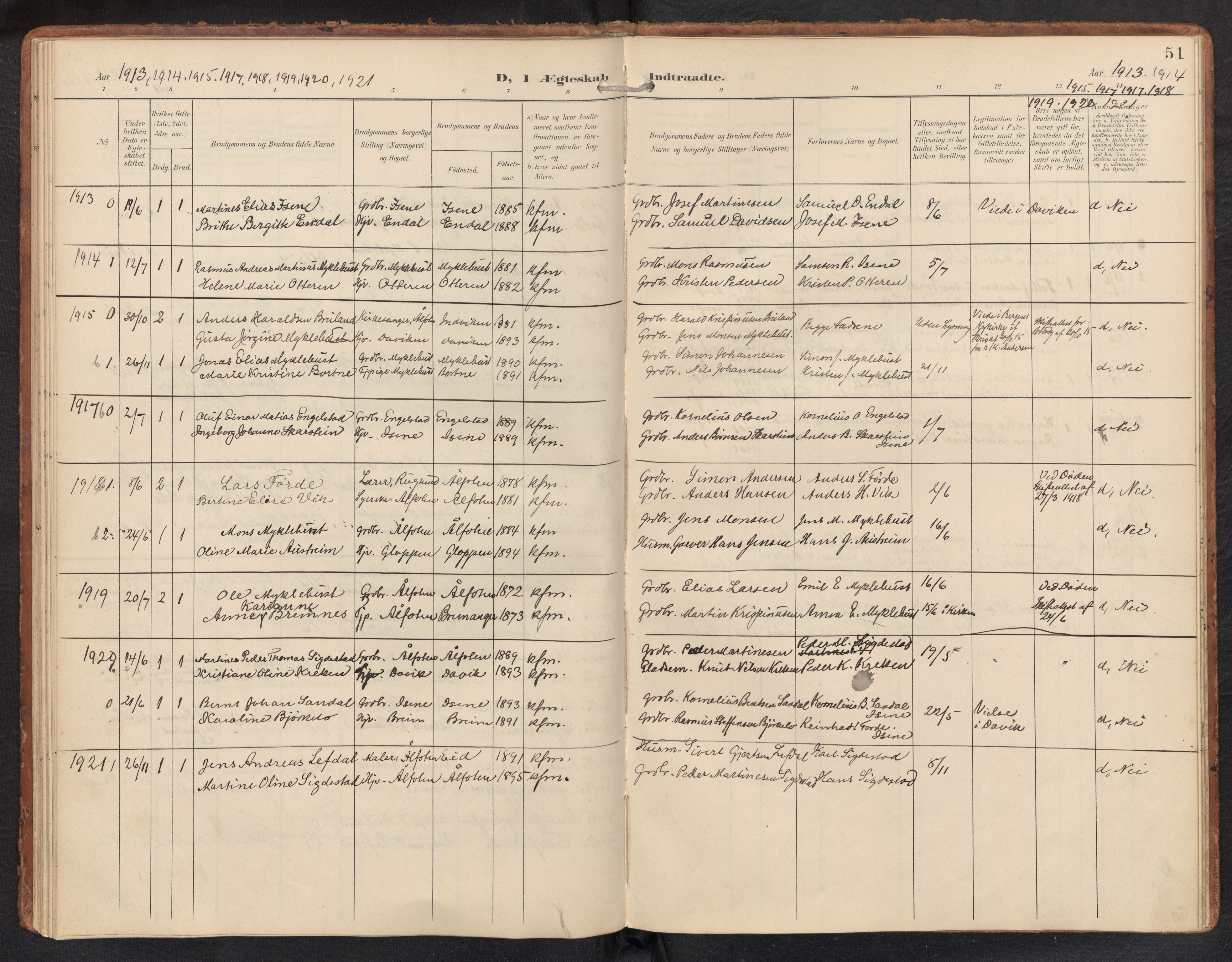 Davik sokneprestembete, AV/SAB-A-79701/H/Haa/Haae/L0002: Ministerialbok nr. E 2, 1901-1937, s. 50b-51a
